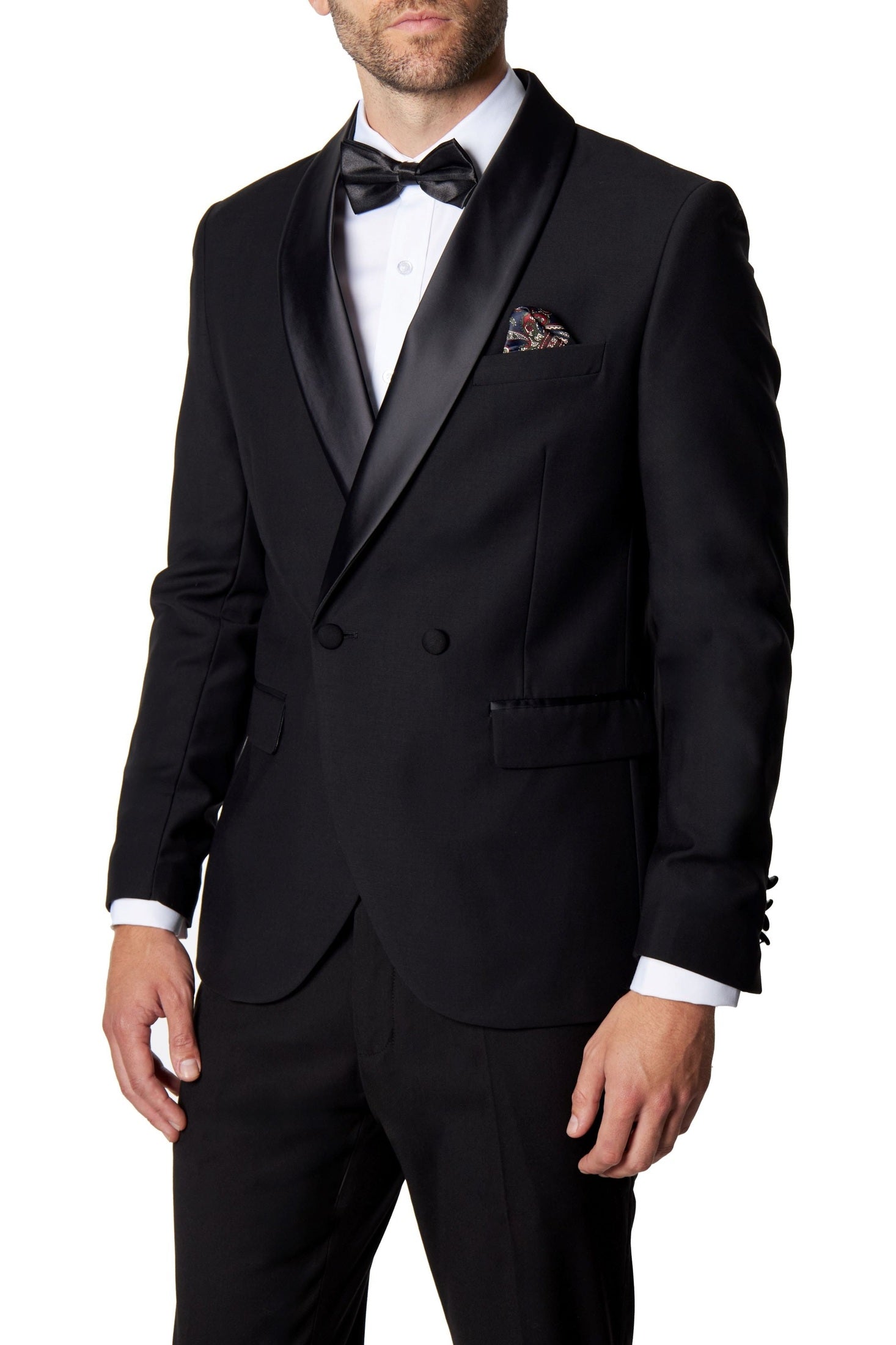 HARIS – BLACK DOUBLE BREASTED TUXEDO JACKET