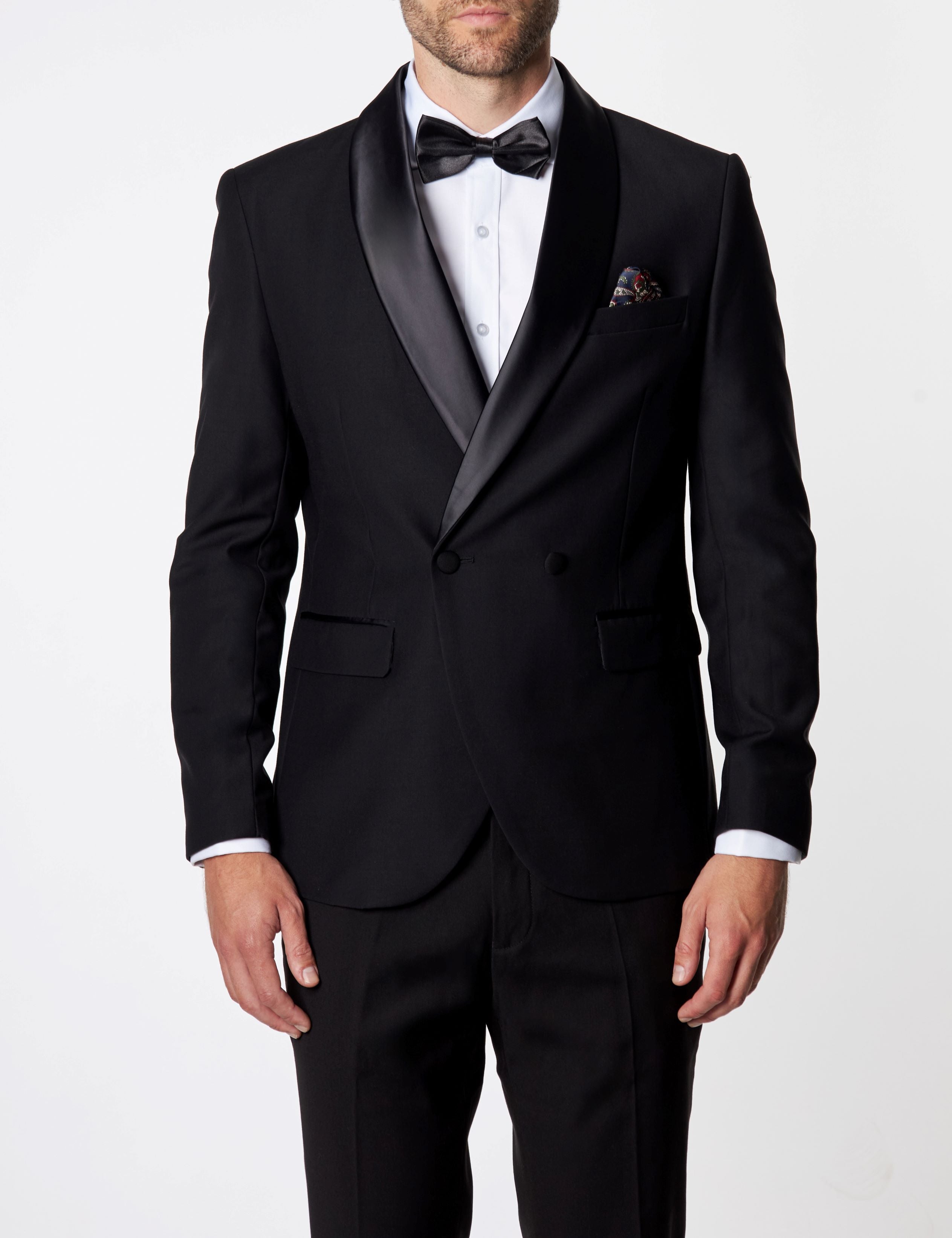 HARIS – BLACK DOUBLE BREASTED TUXEDO JACKET