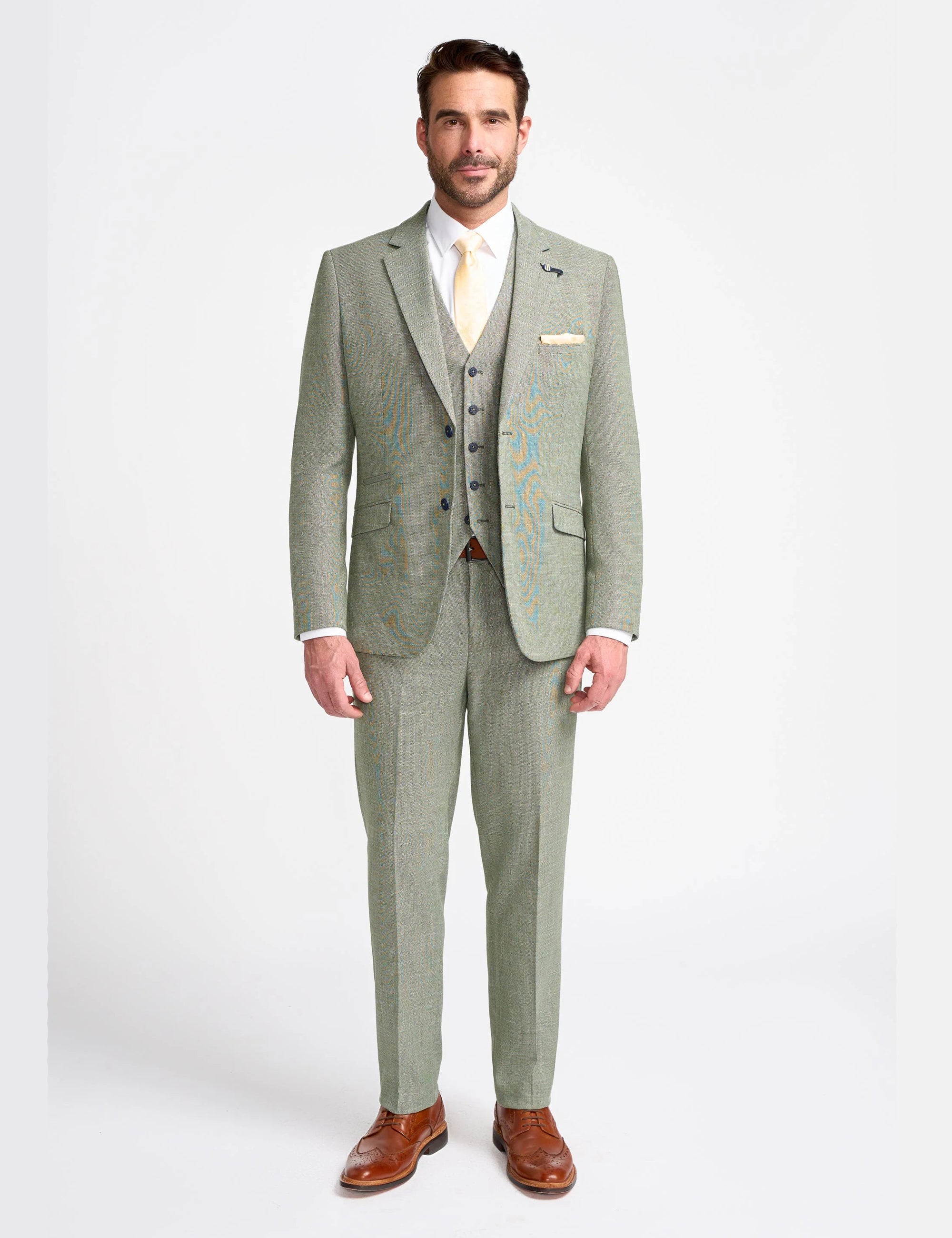 MIAMI – TAILORED FIT LINEN BLEND SAGE GREEN 3 PIECE SUIT