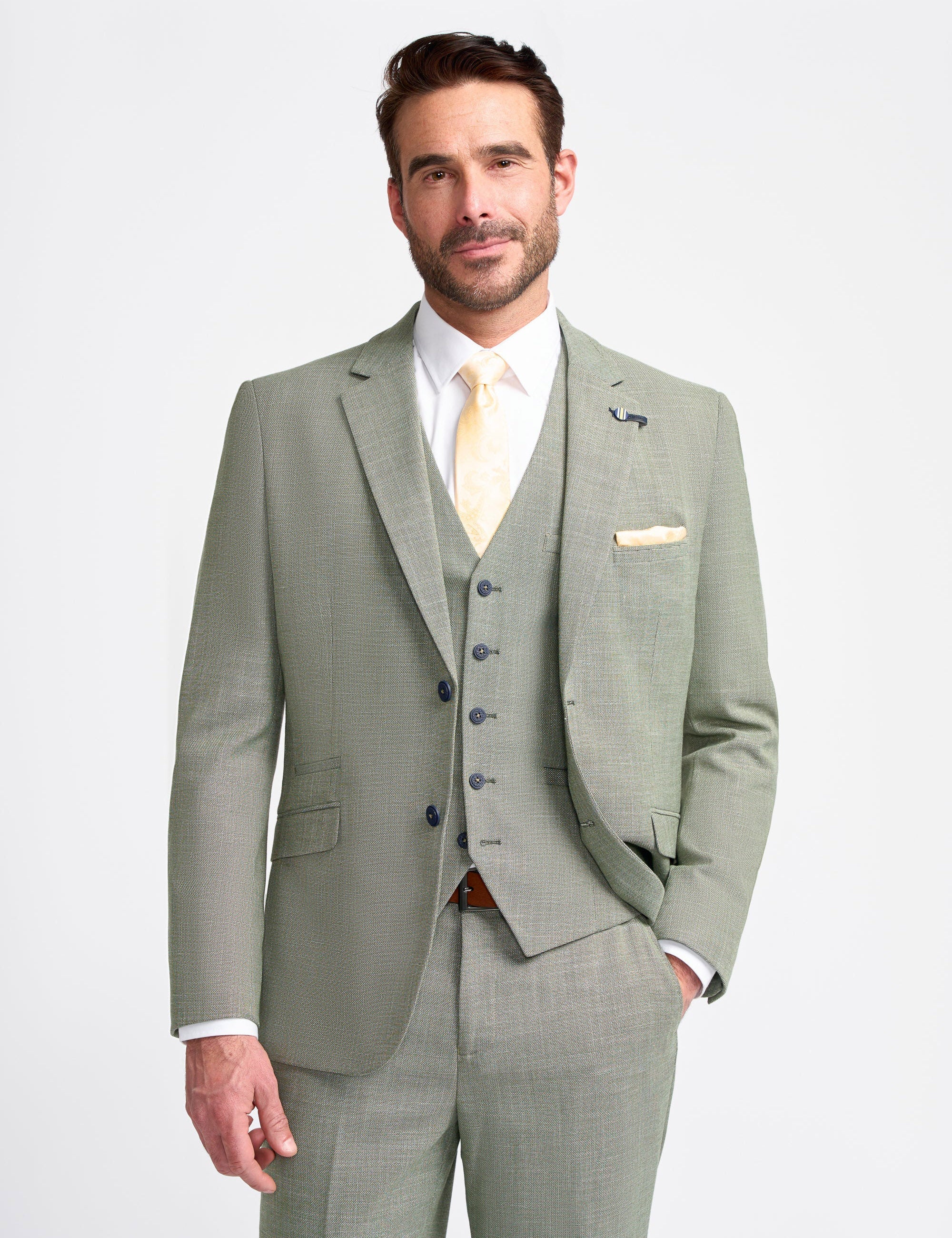 MIAMI – TAILORED FIT LINEN BLEND SAGE GREEN 3 PIECE SUIT