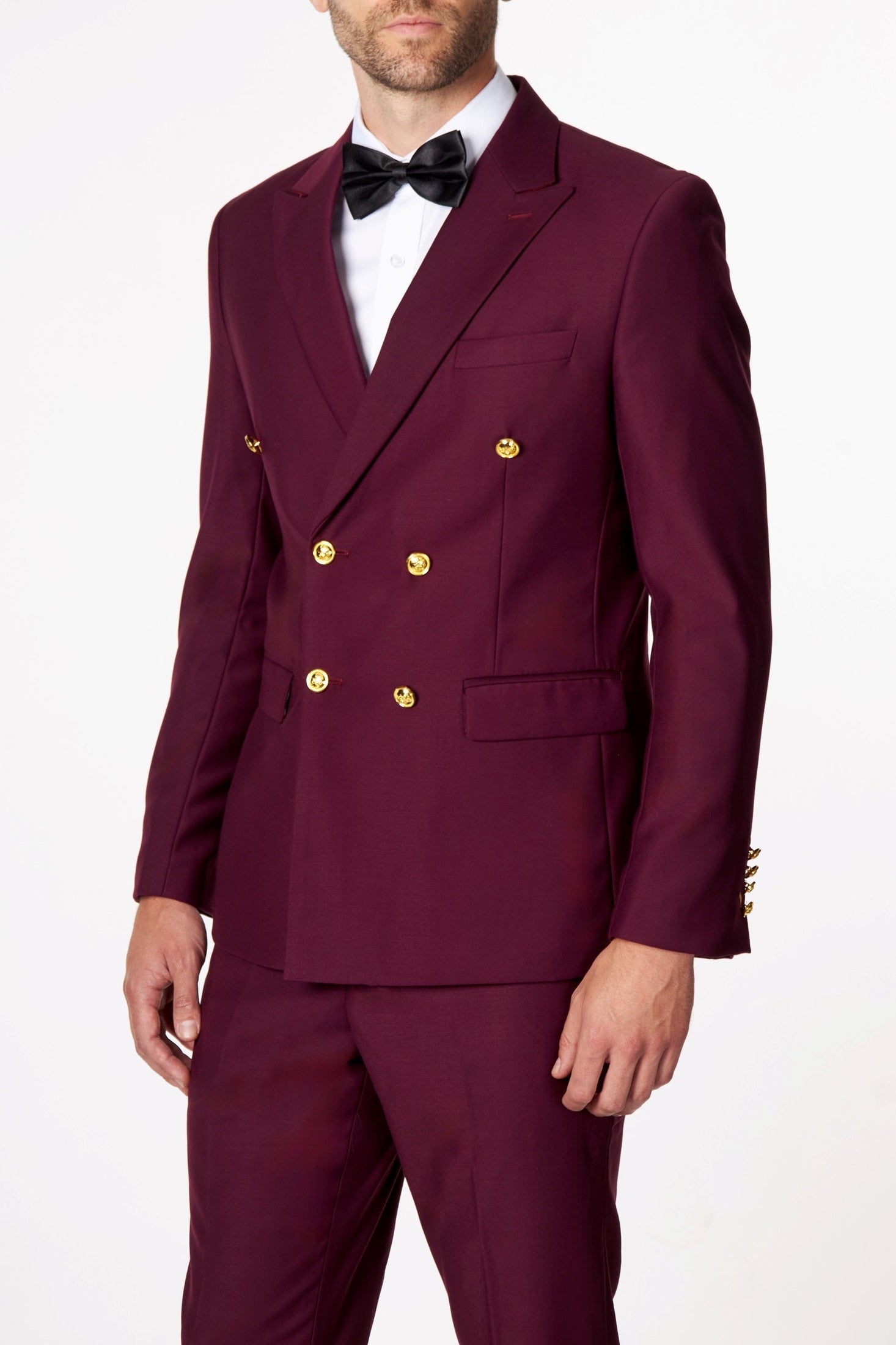MAROON DOUBLE BREASTED GOLD BUTTON JACKET
