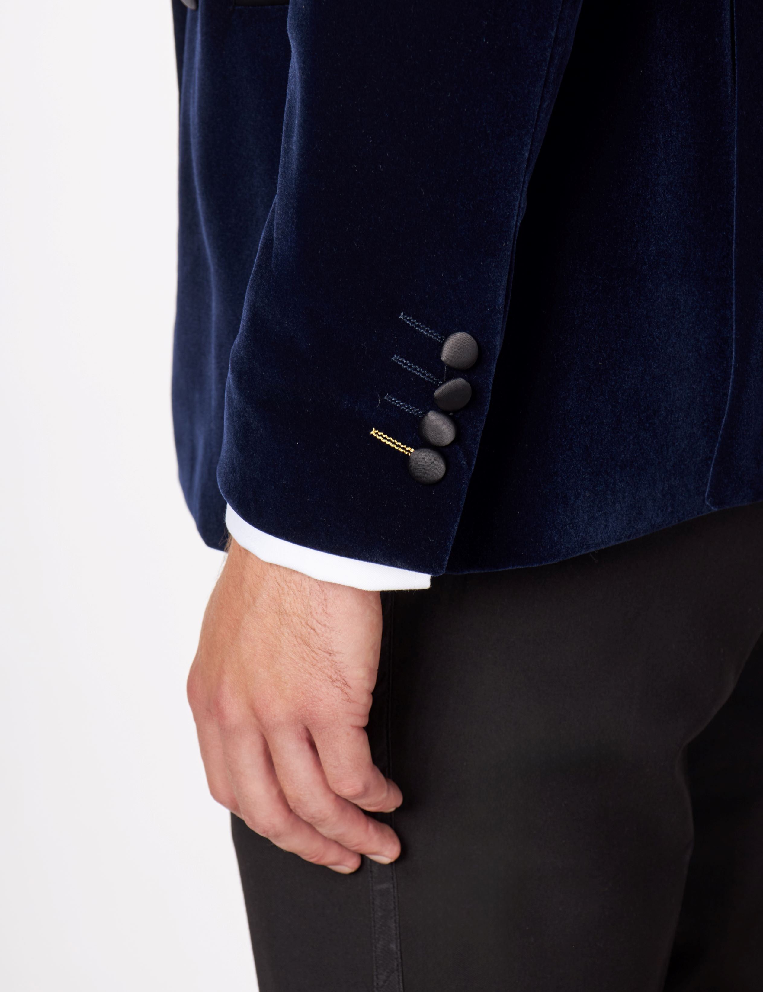 SMITH-NAVY TUXEDO DOUBLE BREASTED VELVET BLAZER