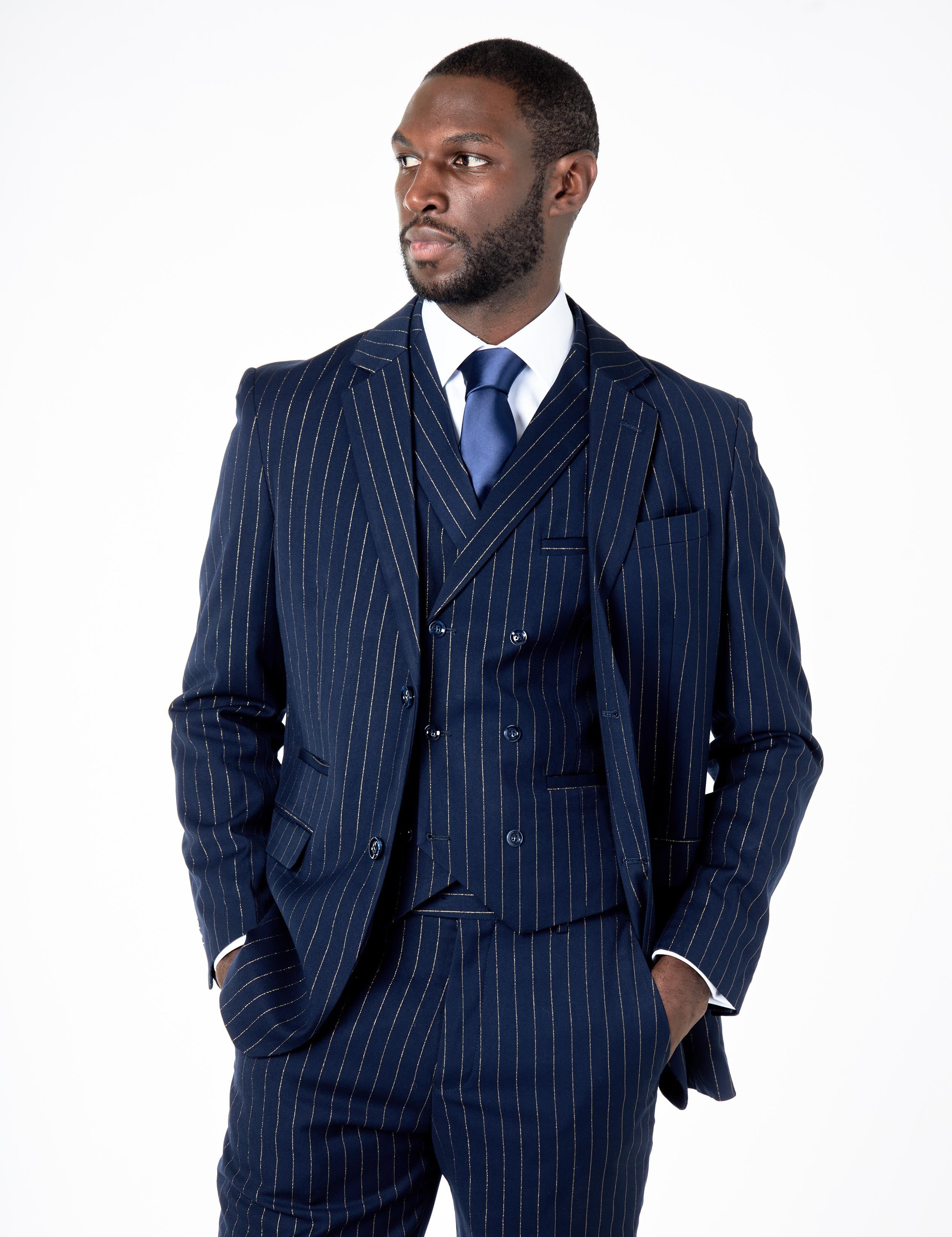 NEIL - Navy Double breasted Pinstripe Suit