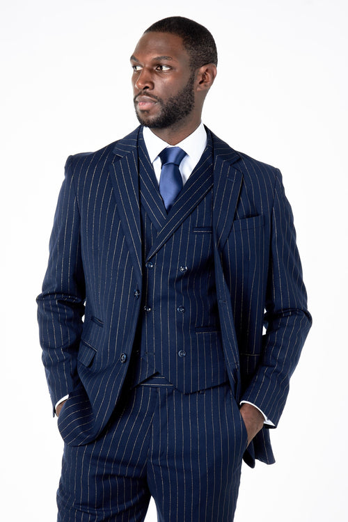NEIL - NAVY DOUBLE BREASTED GOLD PINSTRIPE JACKET