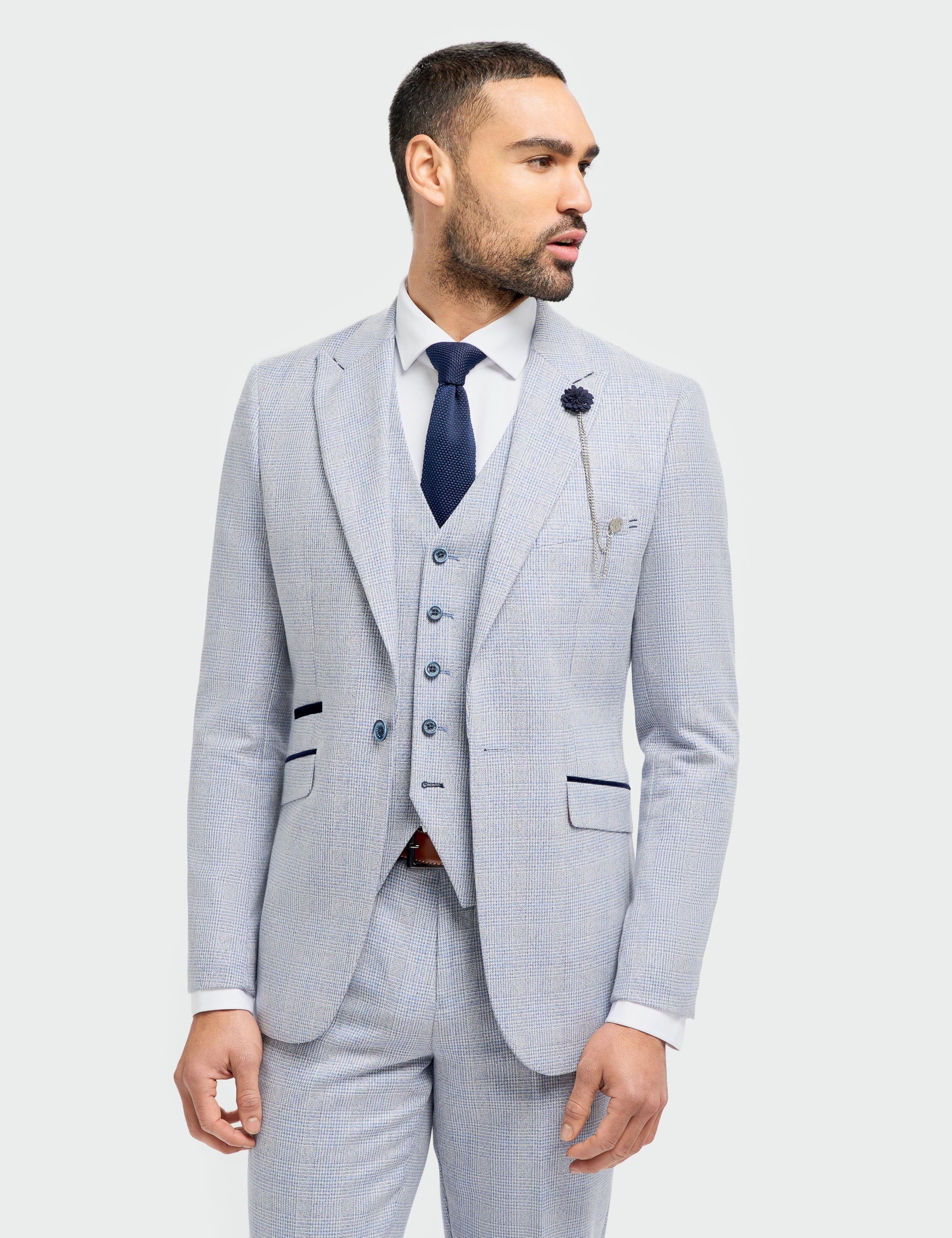 MENS CARIDI SKY BLUE TAILORED FIT THREE PIECE SUIT
