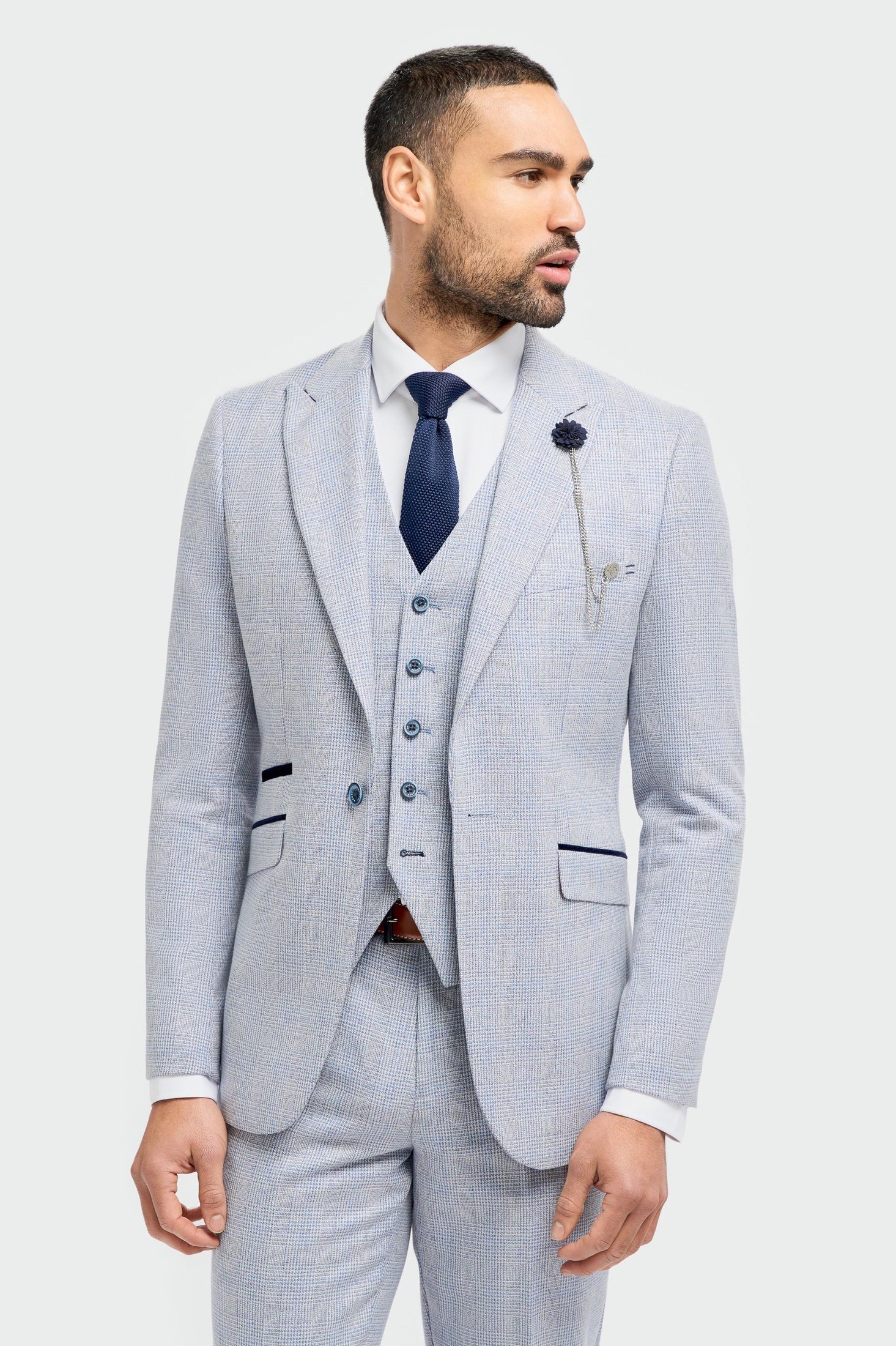 MENS CARIDI SKY BLUE TAILORED FIT THREE PIECE SUIT
