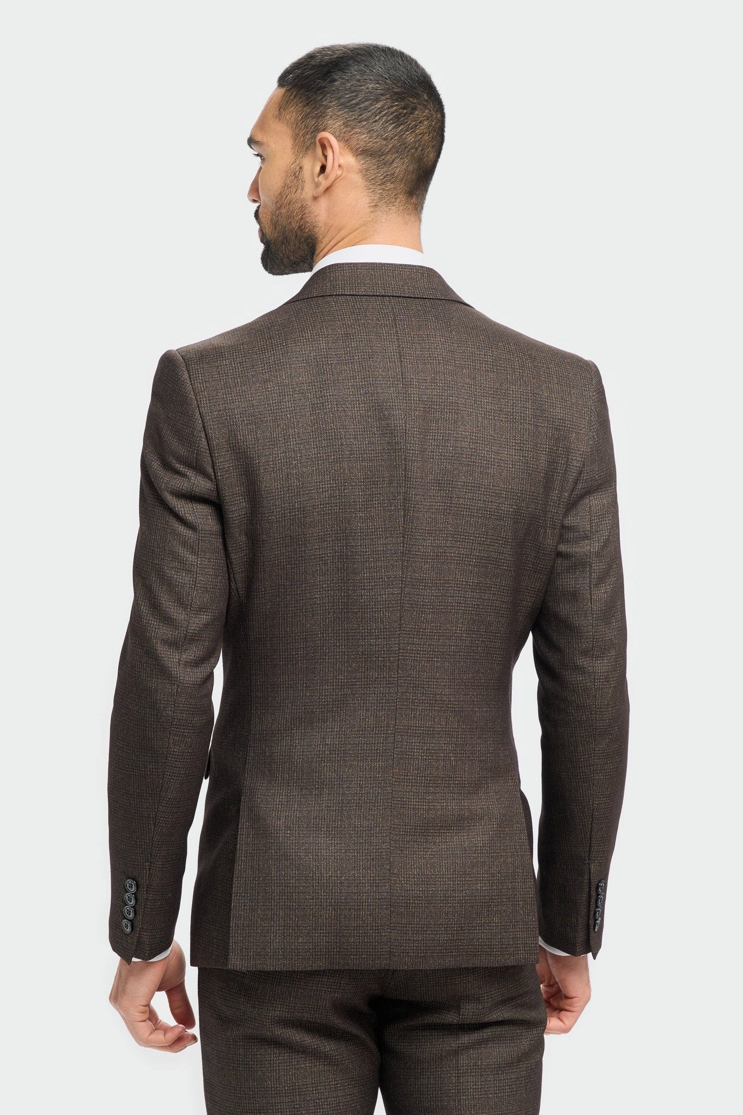 CARIDI – TAILORED FIT 3 PIECE SUIT IN BROWN CHECK