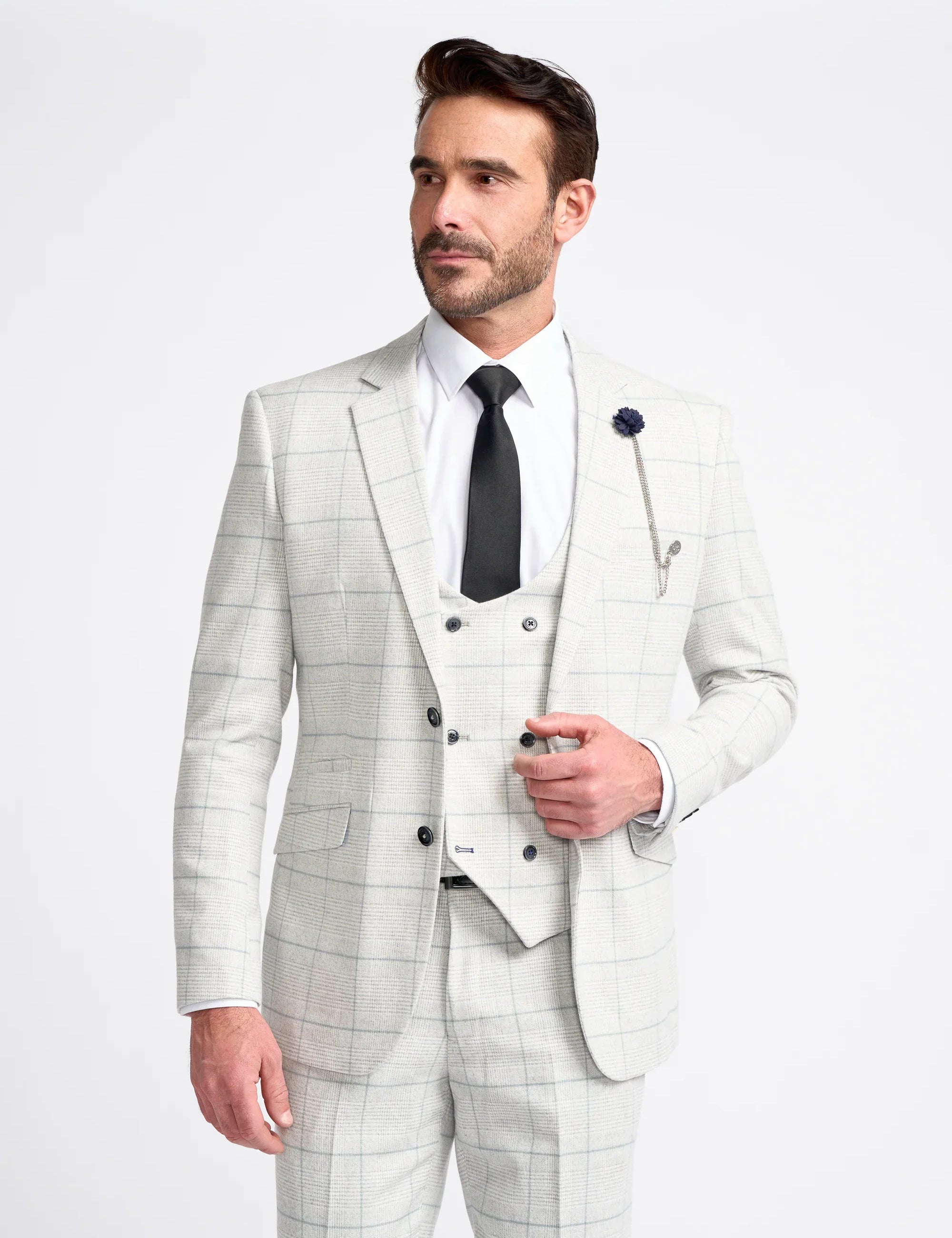 RADHIKA MENS SLIM FIT WHITE THREE PIECE SUIT