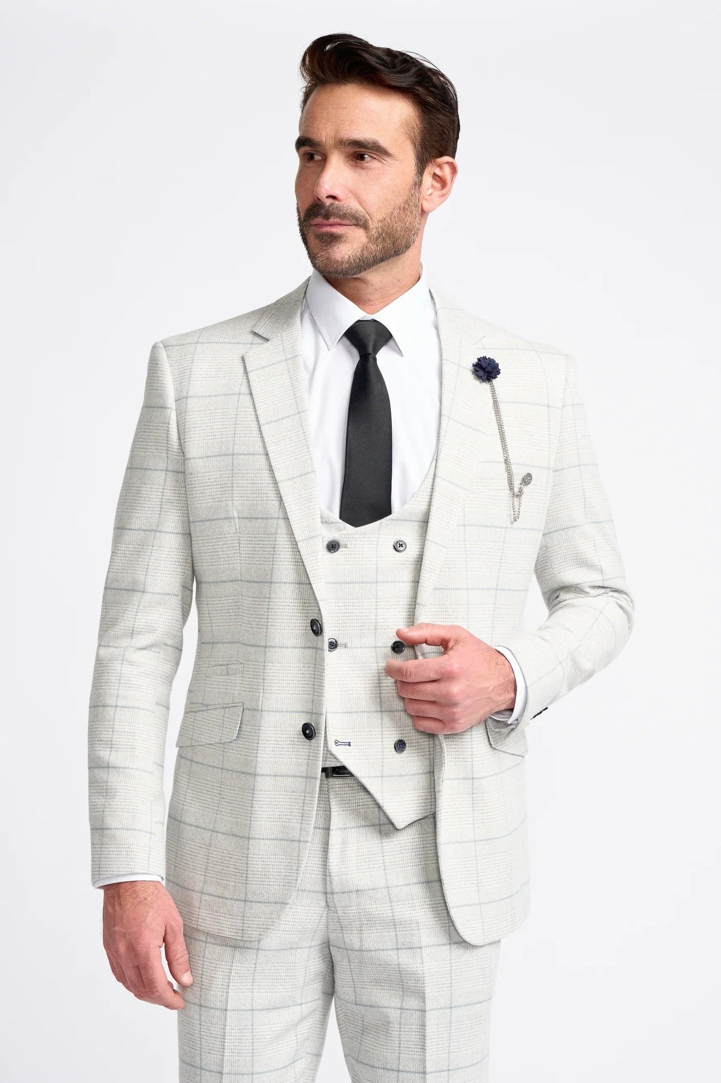 RADHIKA MENS SLIM FIT WHITE THREE PIECE SUIT