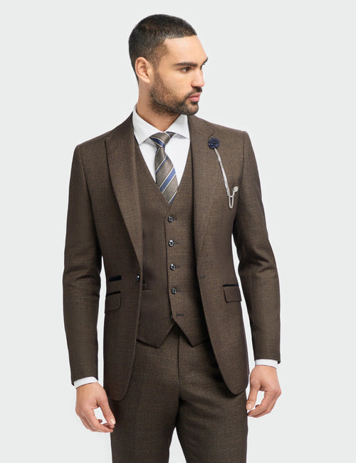 CARIDI – TAILORED FIT BROWN CHECK BLAZER