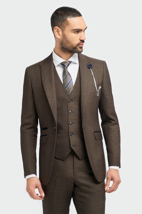 CARIDI – TAILORED FIT BROWN CHECK BLAZER