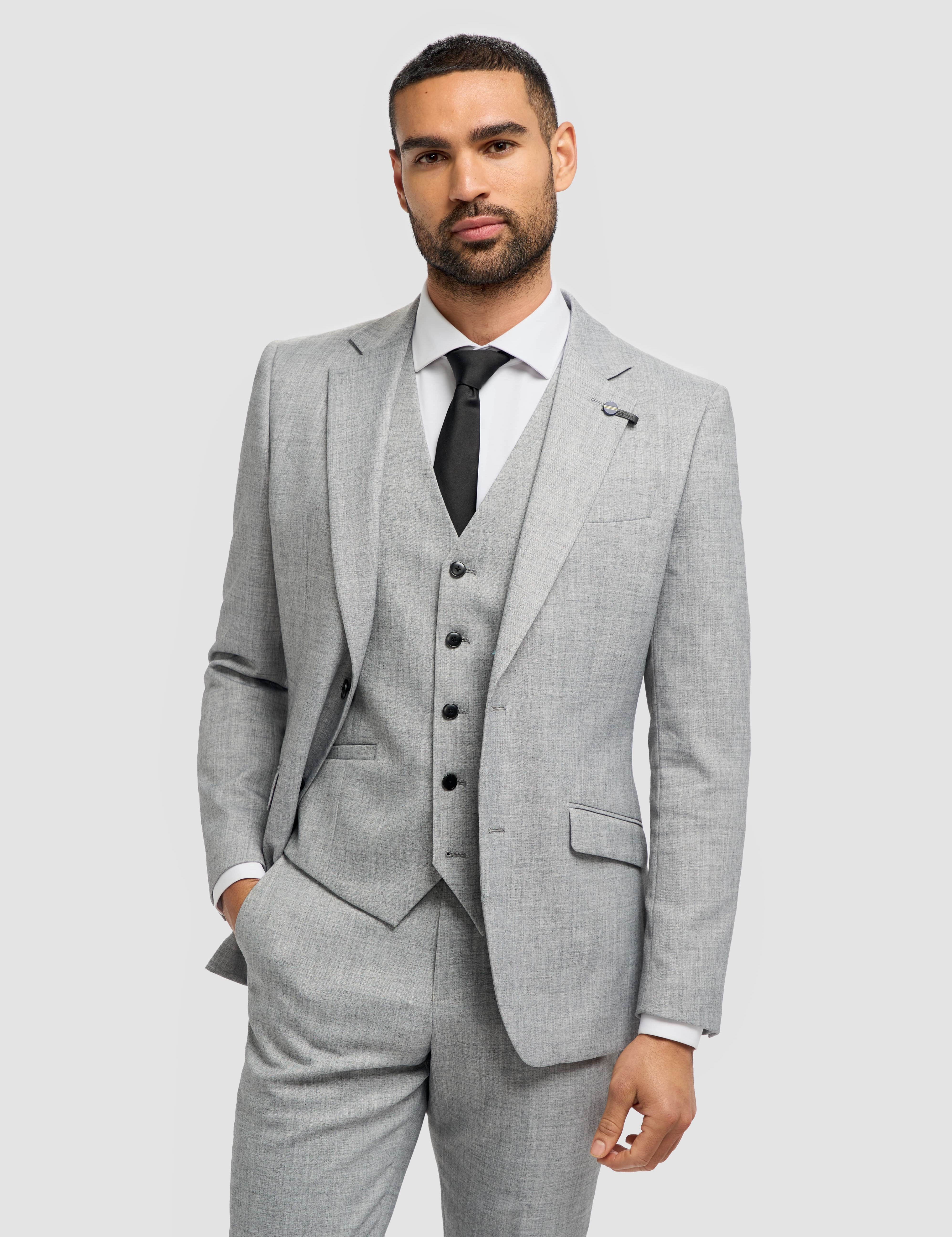 Cavani – Malibu Men's Grey Sharkskin Tailored 3-Piece Suit