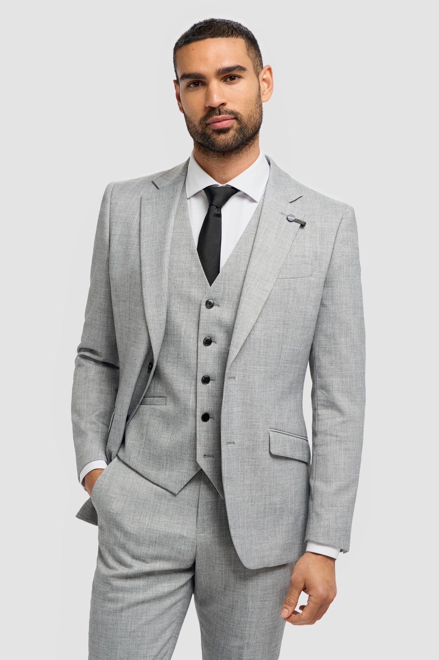 Cavani – Malibu Men's Grey Sharkskin Tailored 3-Piece Suit