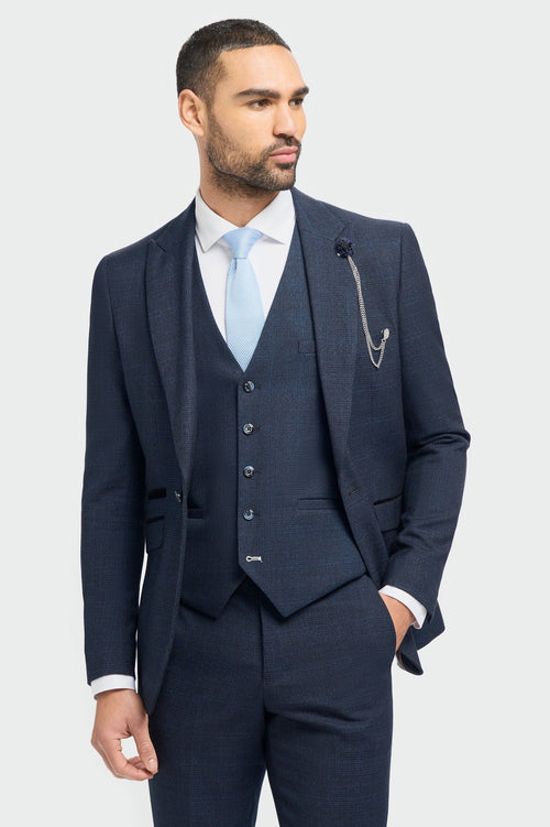 CARIDI - NAVY CHECK SUIT BLAZER