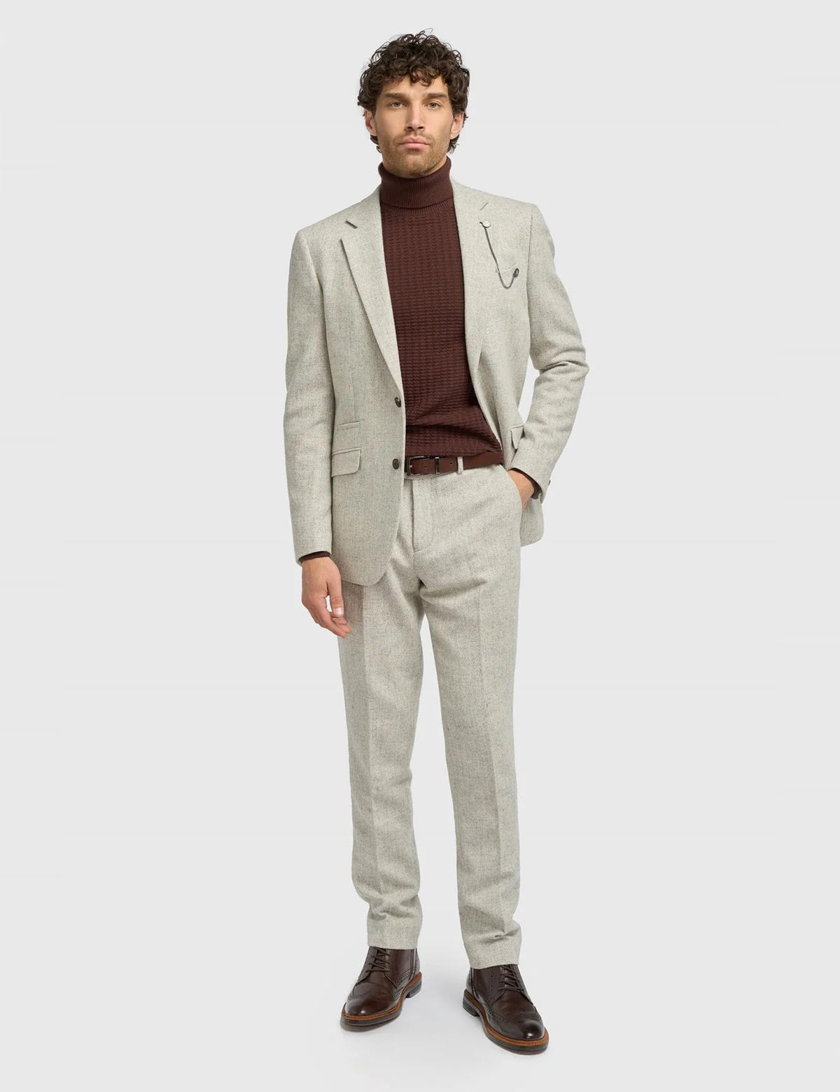 CAVANI – Thomas Pearl Grey Wool Rich Herringbone Jacket
