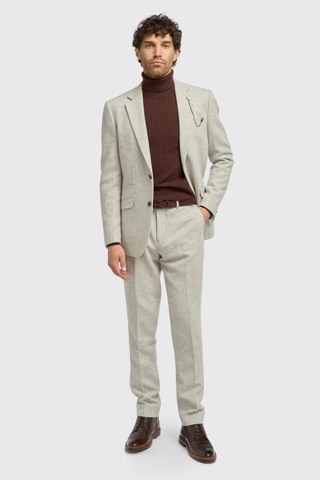 CAVANI – Thomas Pearl Grey Wool Rich Herringbone Jacket