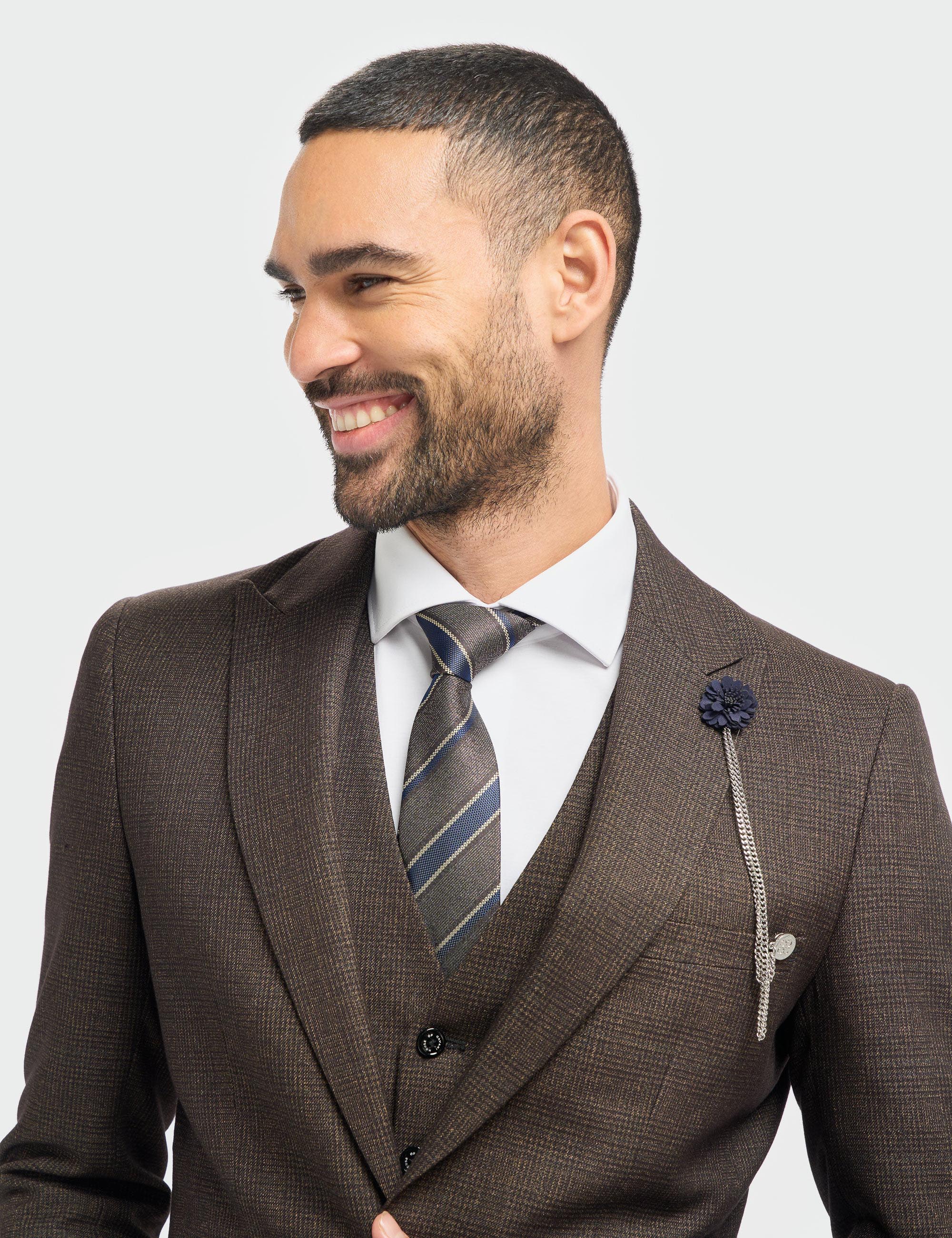CARIDI – TAILORED FIT 3 PIECE SUIT IN BROWN CHECK