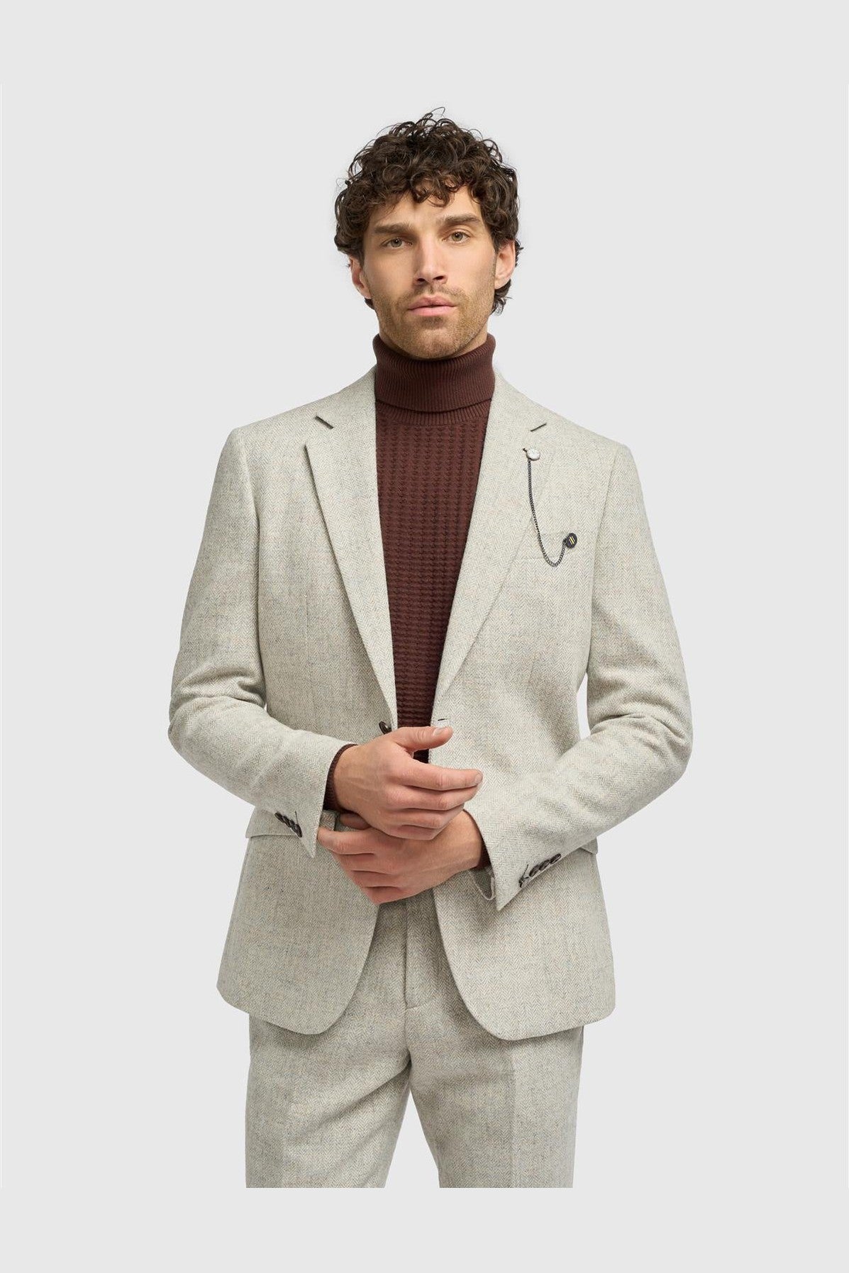 CAVANI – Thomas Pearl Grey Wool Rich Herringbone Jacket