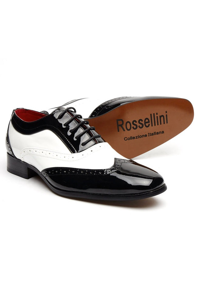 BLACK & WHITE SHINY GATSBY LACE UP BROGUES