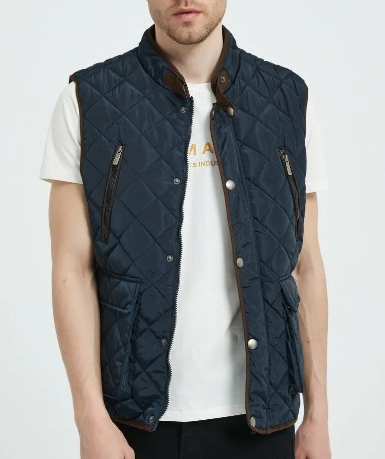 Classic Quilt Gilet with Trims in Navy