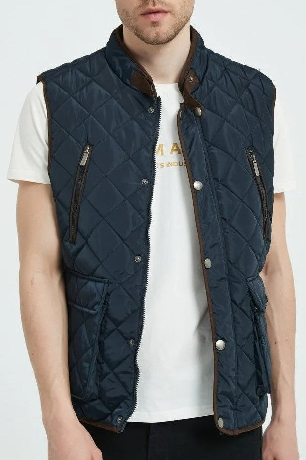 Classic Quilt Gilet with Trims in Navy