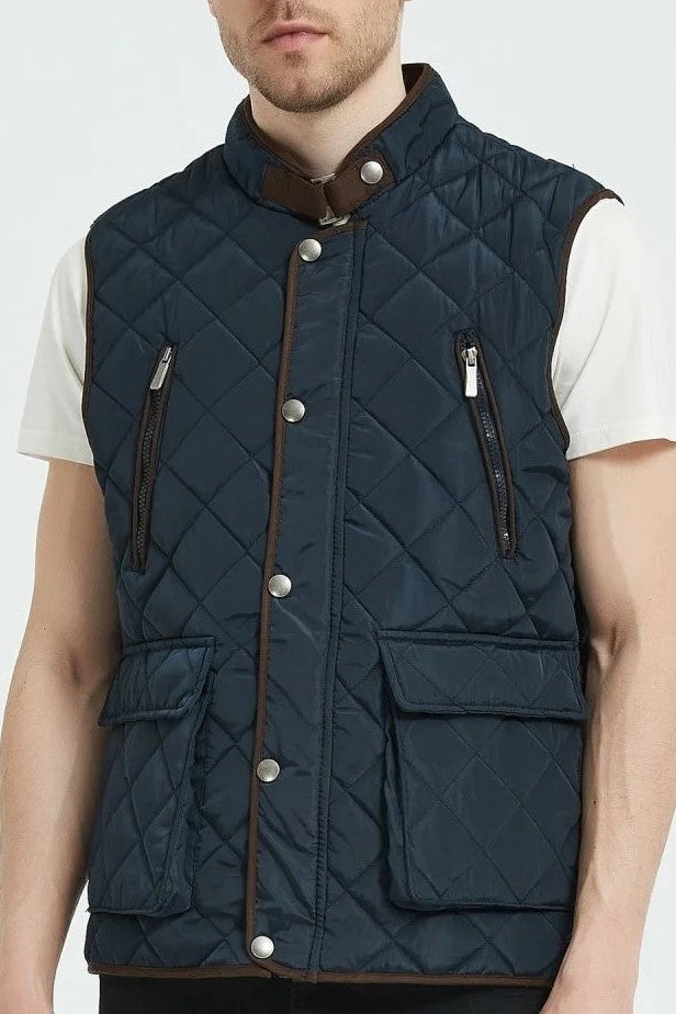 Classic Quilt Gilet with Trims in Navy