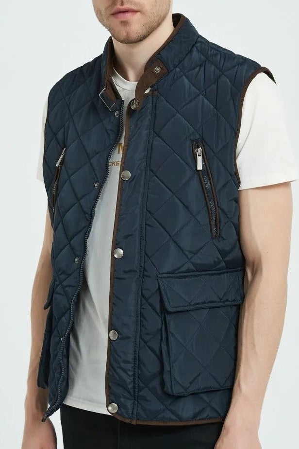 Classic Quilt Gilet with Trims in Navy