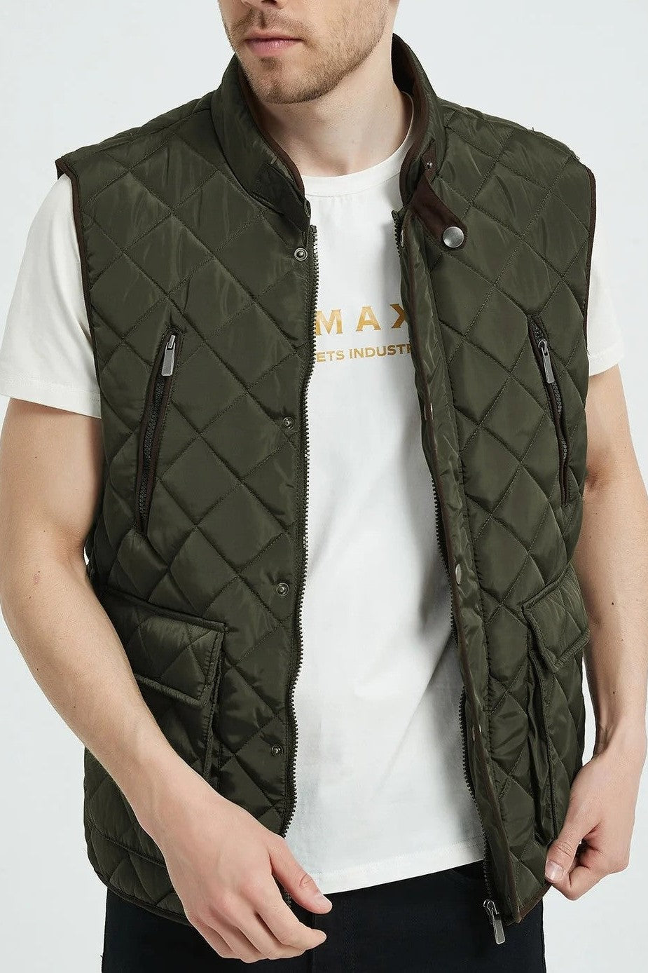 Classic Quilt Gilet with Trims in Khaki