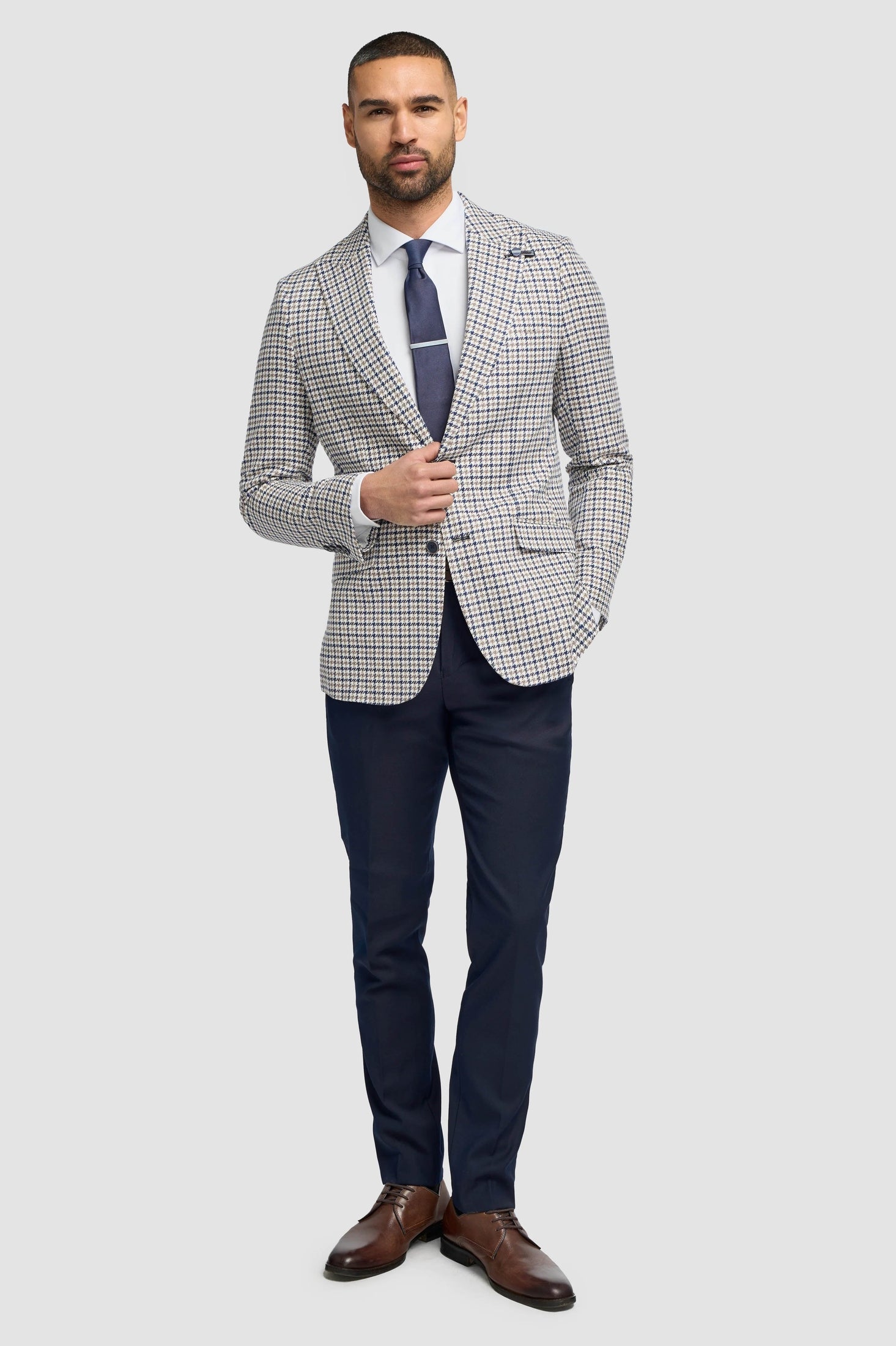 Cavani – Bartela Cotton Linen Houndstooth Jacket Beige