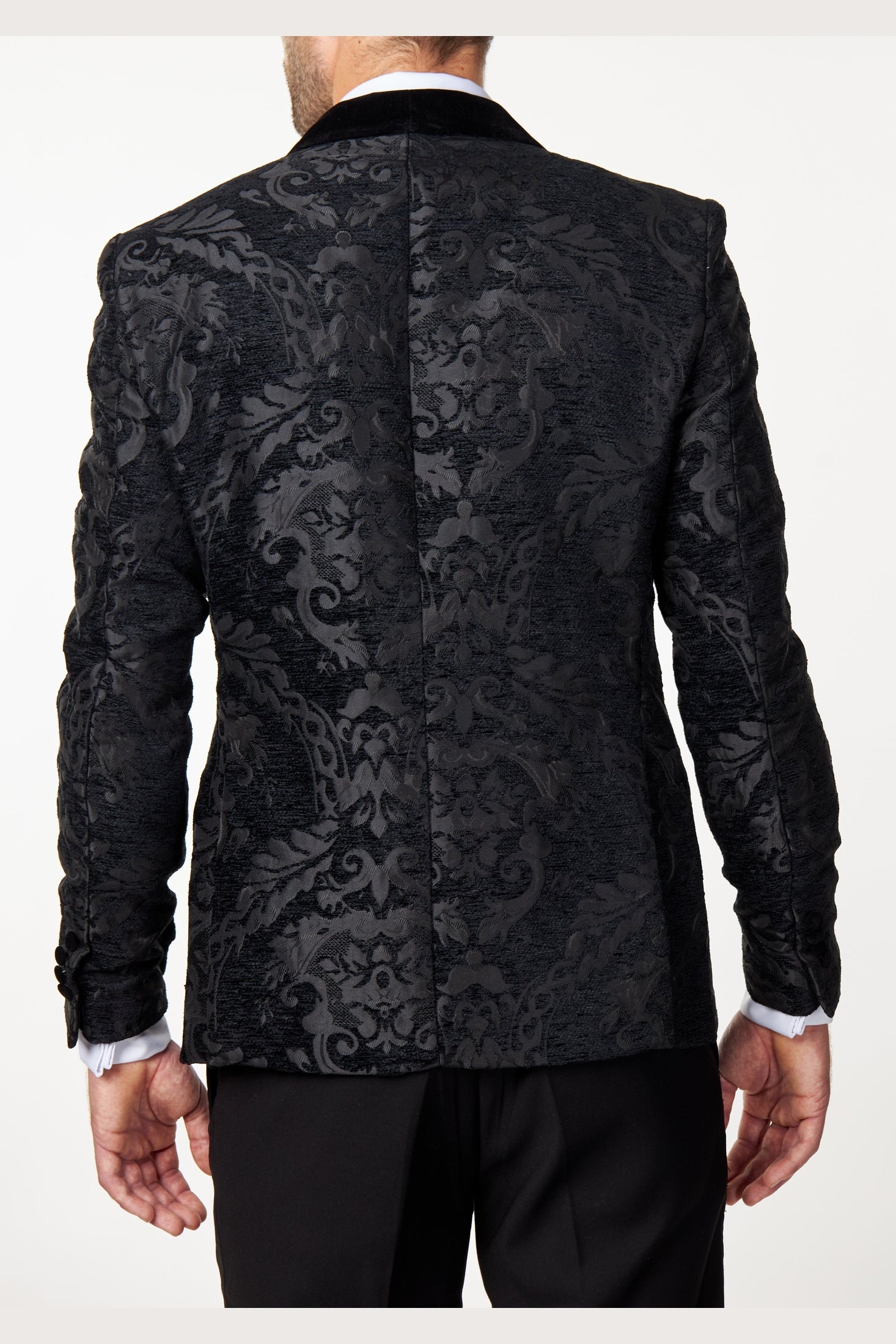 GLEN - Black Floral Foliage Velvet Jacquard Dinner Jacket