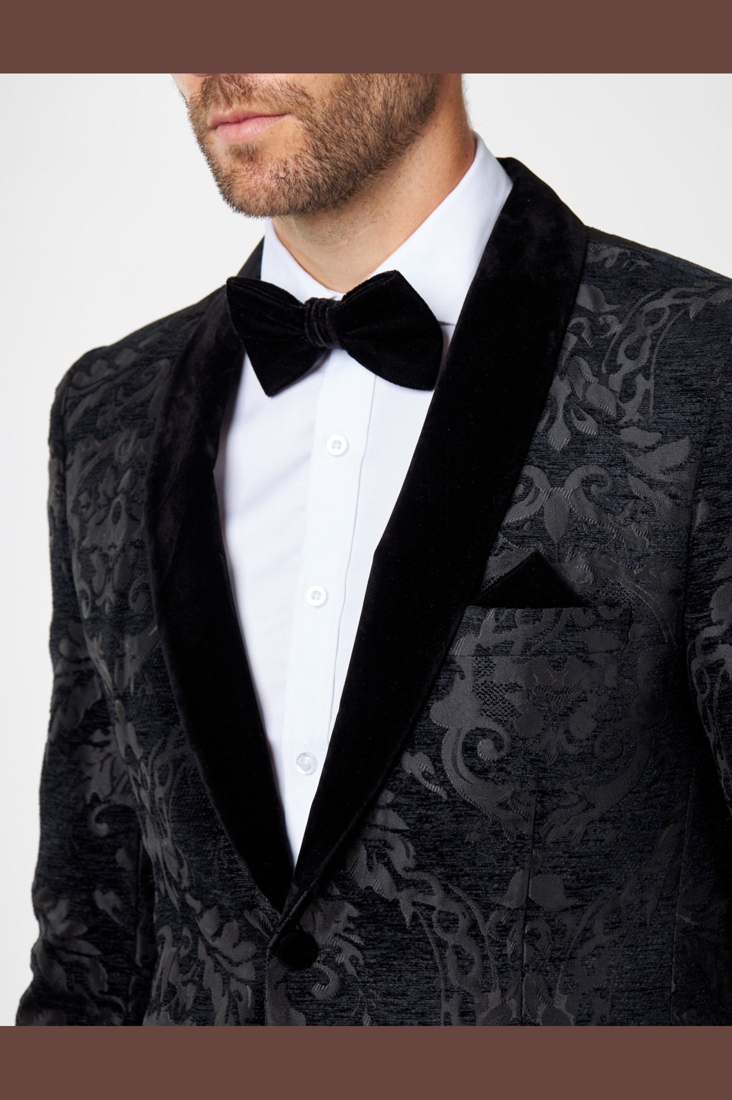 GLEN - Black Floral Foliage Velvet Jacquard Dinner Jacket