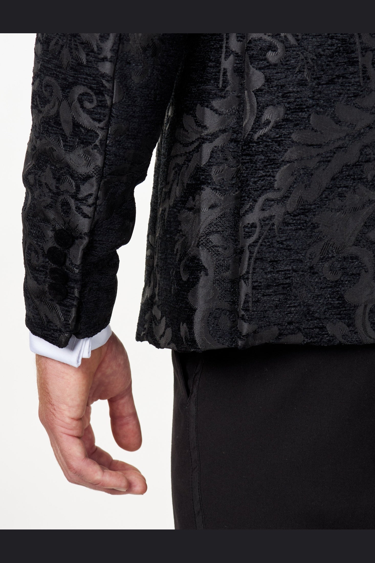 GLEN - Black Floral Foliage Velvet Jacquard Dinner Jacket