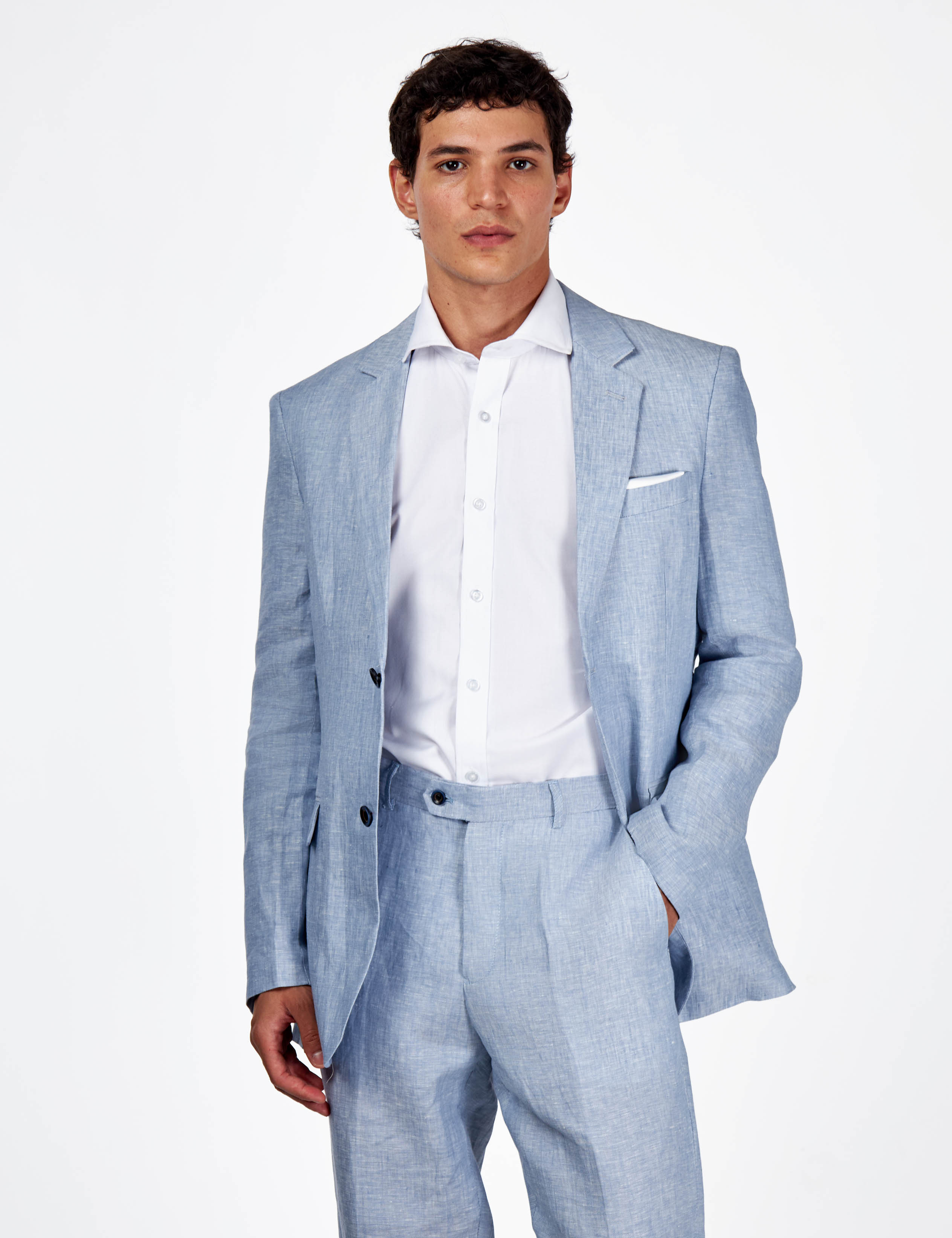 Lewis – Mens Light Blue Linen Tailored Fit Summer Suit Blazer