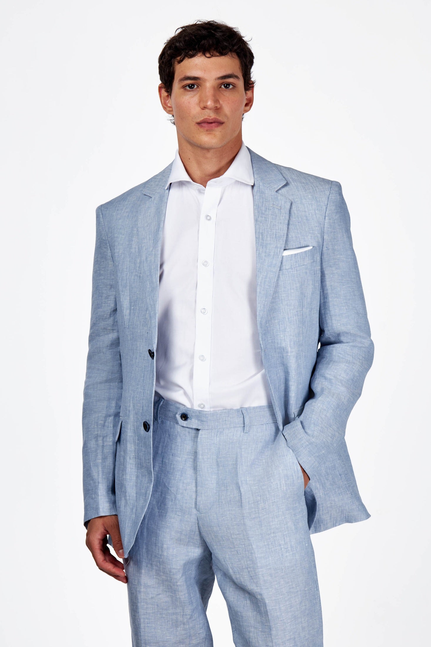 Lewis – Mens Light Blue Linen Tailored Fit Summer Suit Blazer