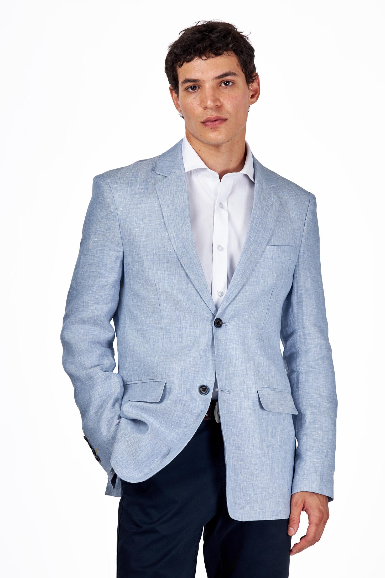Lewis – Mens Light Blue Linen Tailored Fit Summer Suit Blazer
