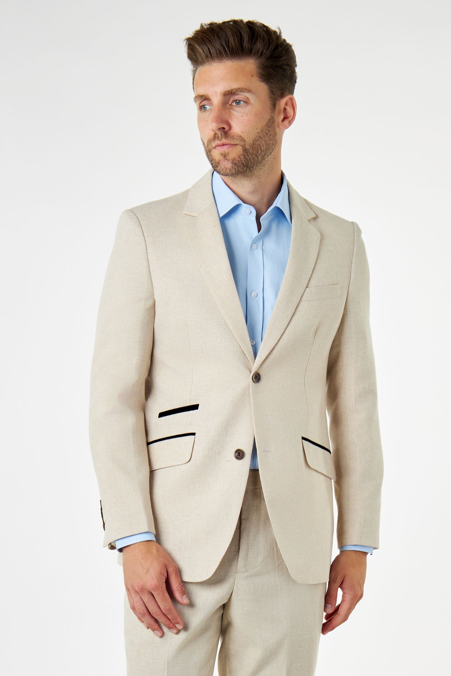 CALIX – Cream Wool Mix Herringbone Tailored Blazer