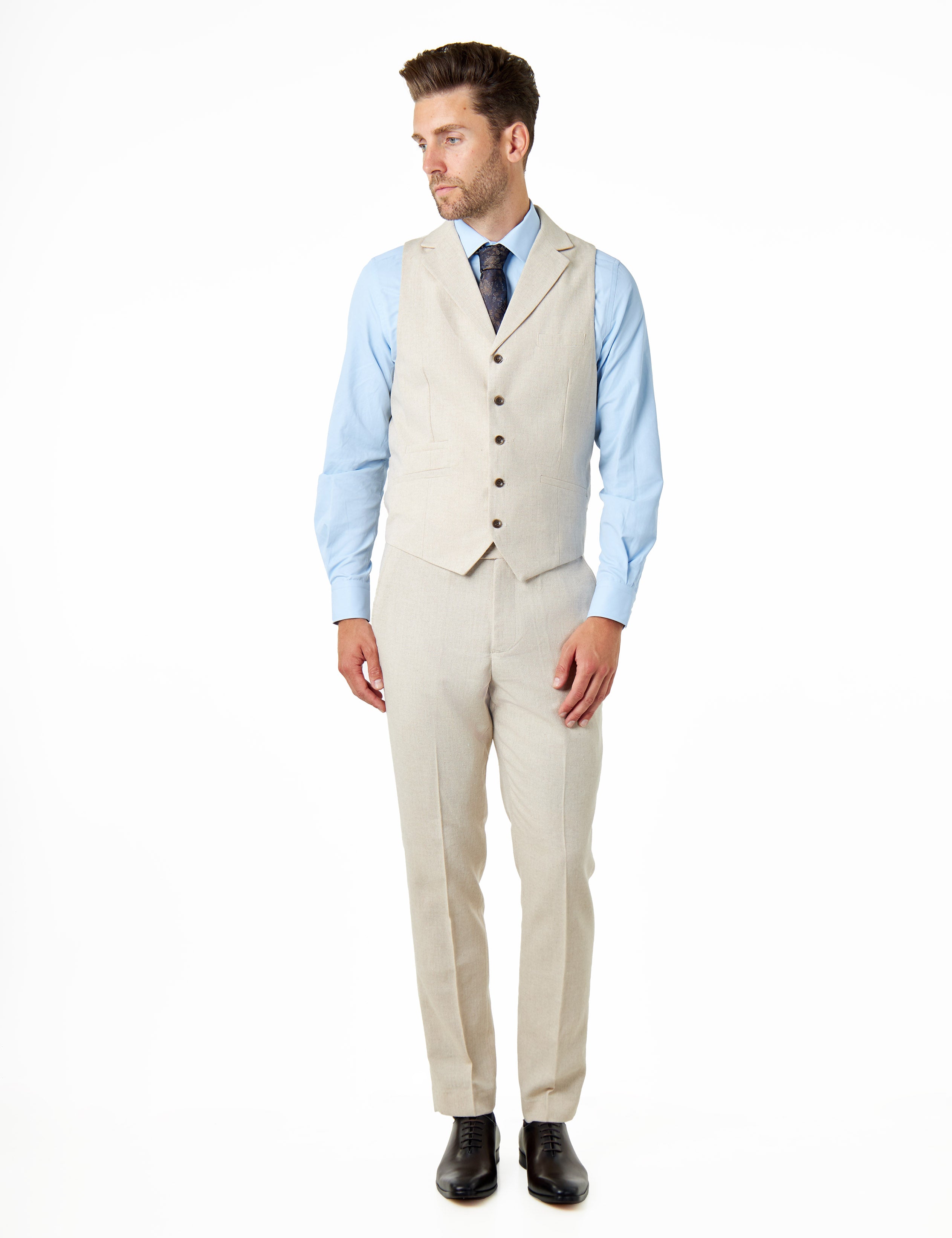 CALIX – Cream Wool Mix Herringbone Collared Waistcoat