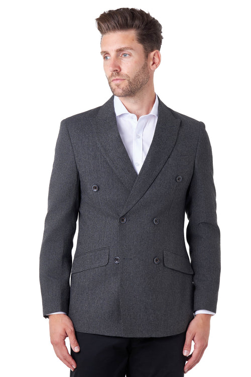 CALIX – Dark Grey Herringbone Tailored Double Breasted Blazer