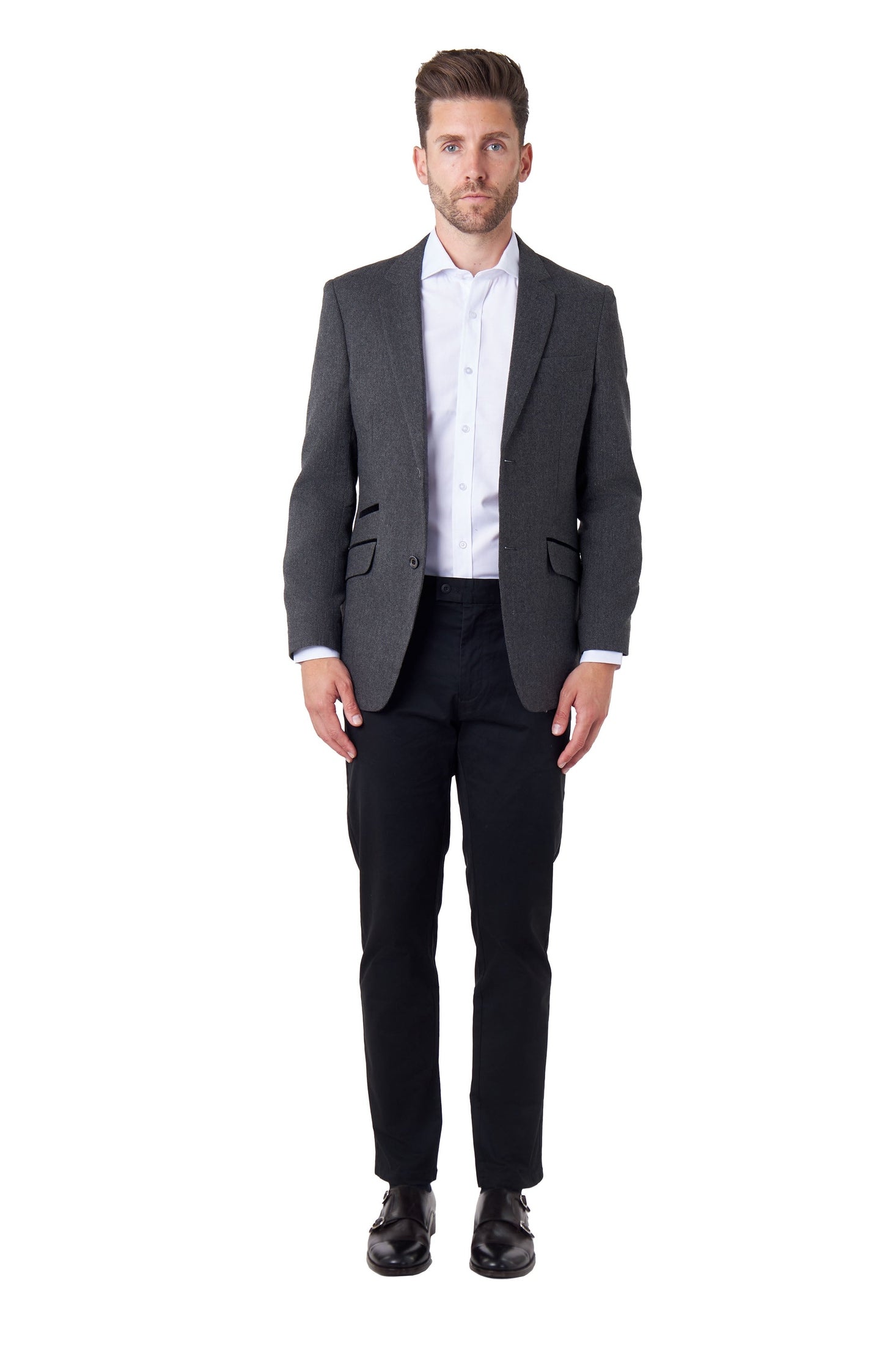 CALIX – Wool Mix Herringbone Tailored Dark Grey Blazer