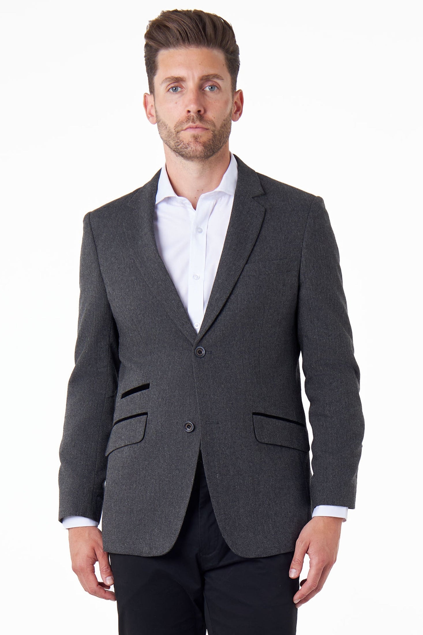 CALIX – Wool Mix Herringbone Tailored Dark Grey Blazer