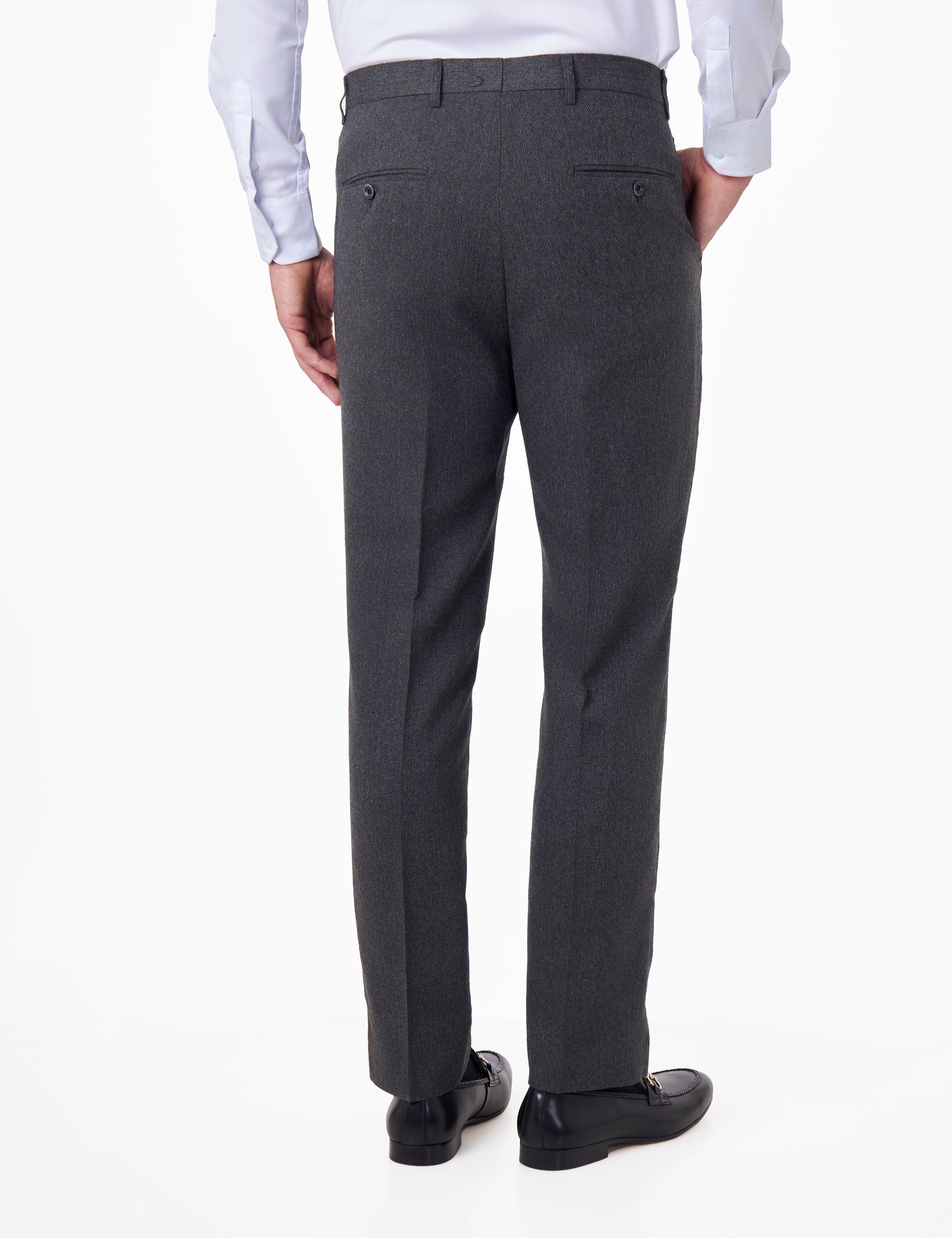 CALIX – Dark Grey Herringbone Tweed Tailored 3 Piece Suit