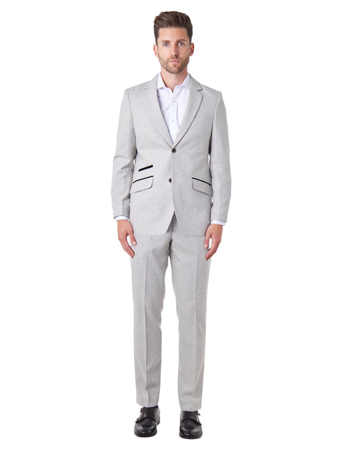 CALIX – Grey Wool Mix Herringbone Tailored 2 Piece Suit