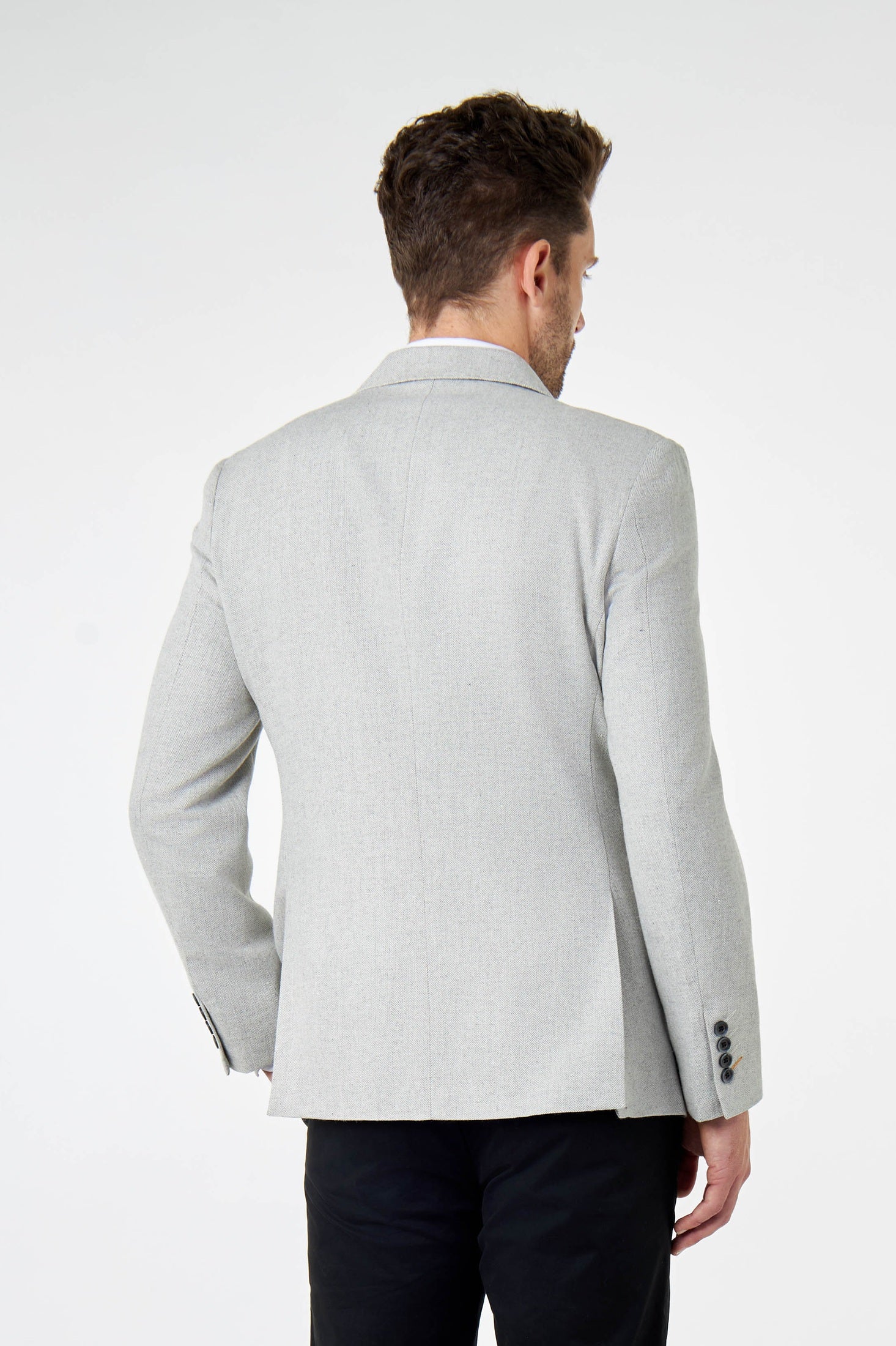 CALIX – Grey Herringbone Tailored Double Breasted Blazer