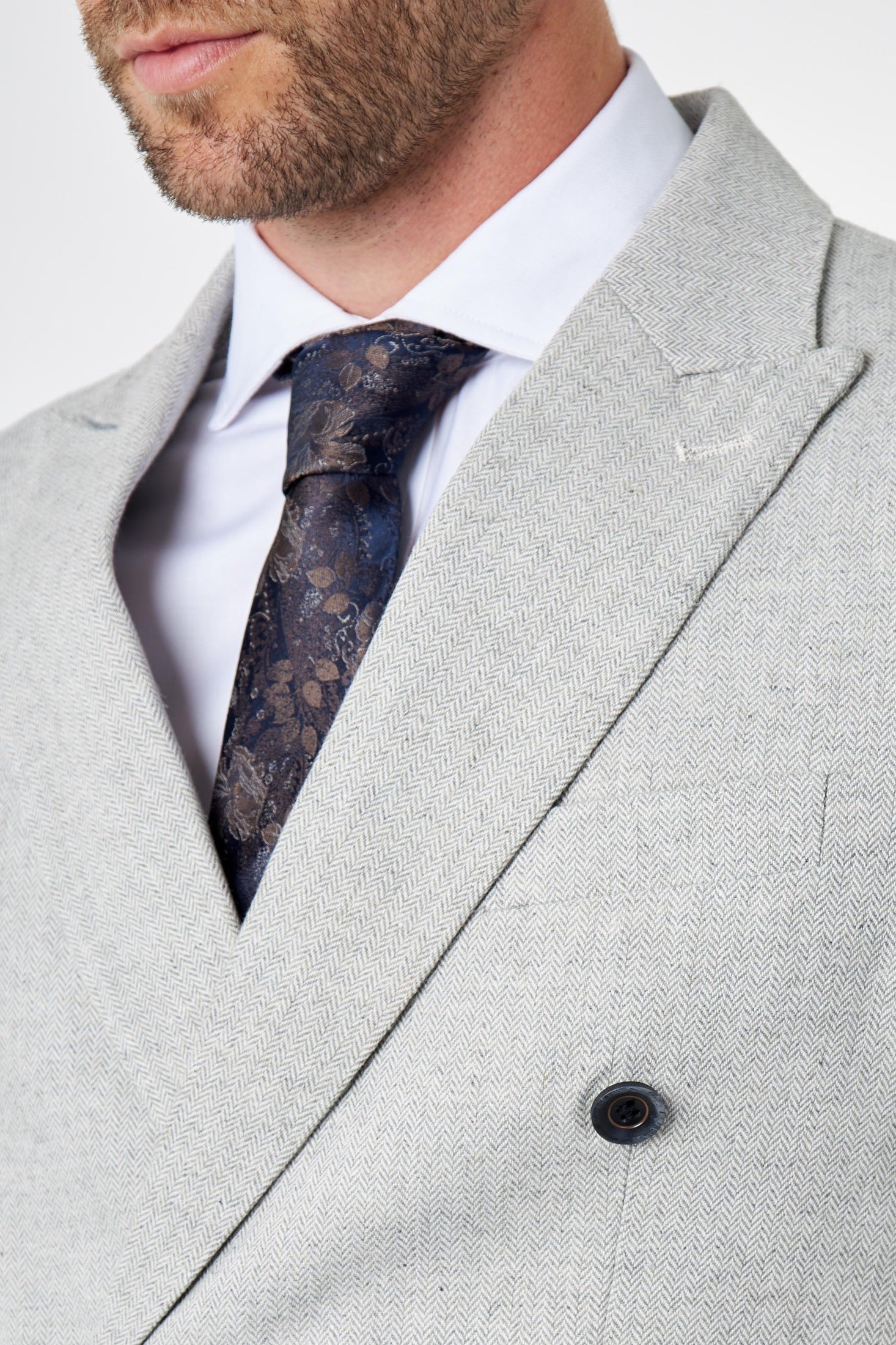 CALIX – Grey Herringbone Tailored Double Breasted Blazer