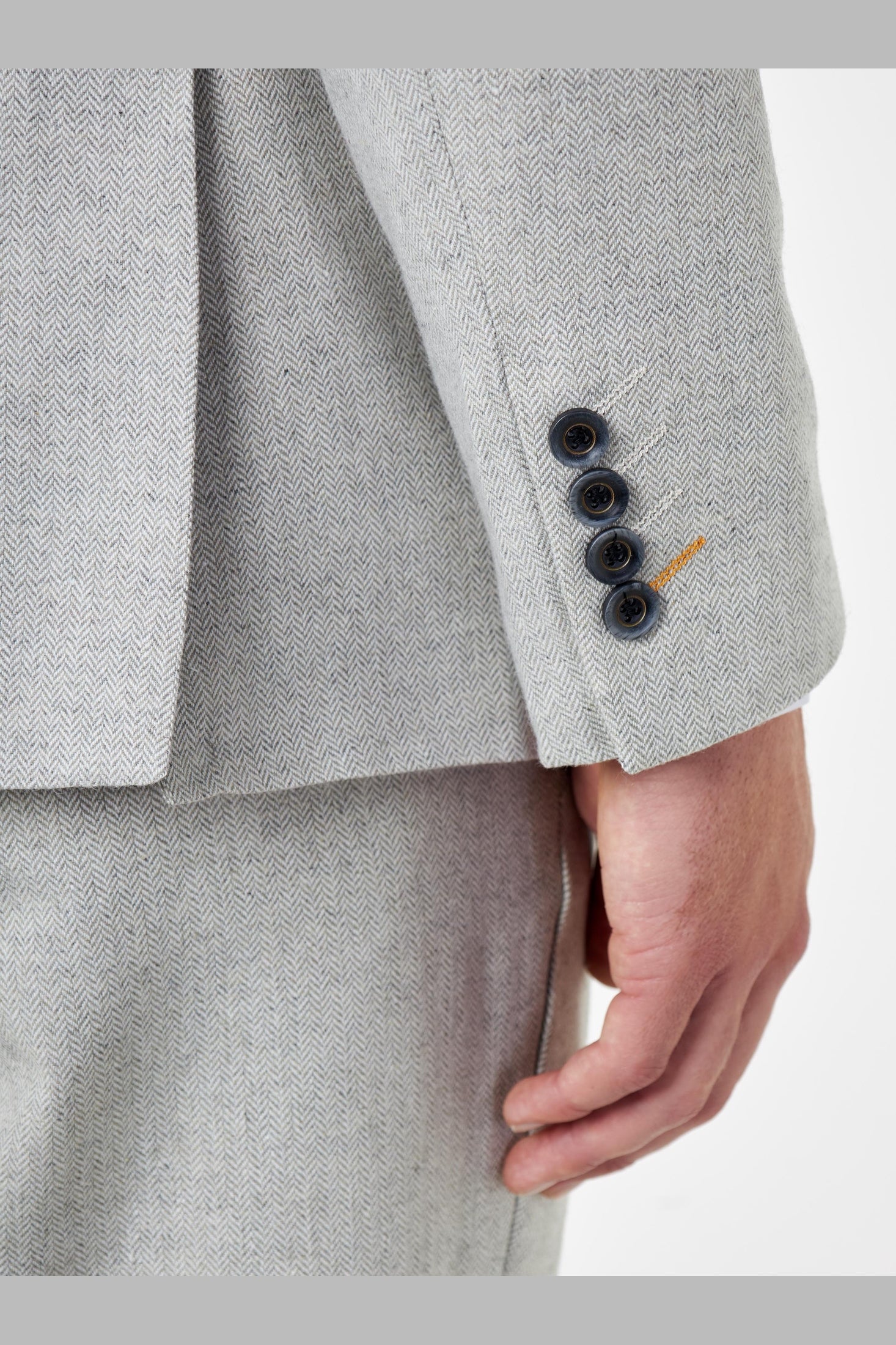 CALIX – Grey Herringbone Tailored Double Breasted Blazer