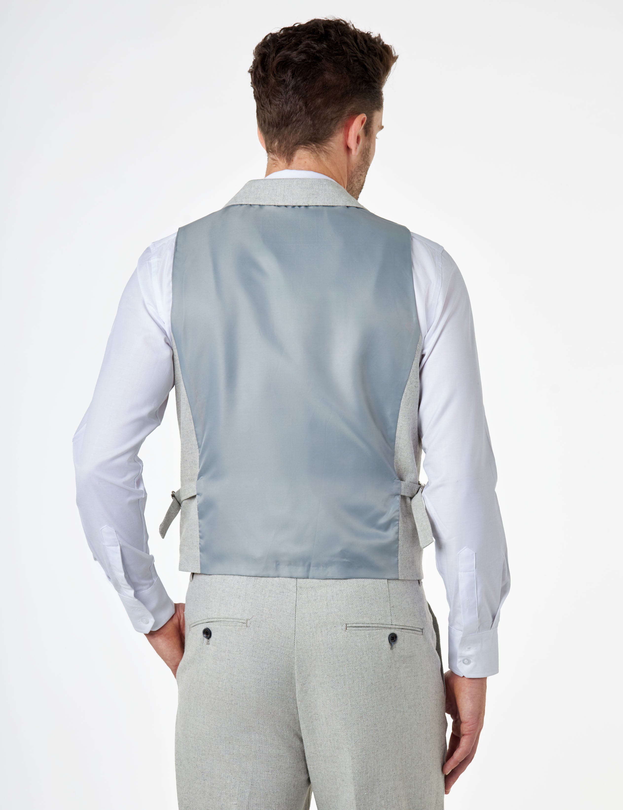 CALIX – Grey Wool Mix Herringbone Collared Waistcoat
