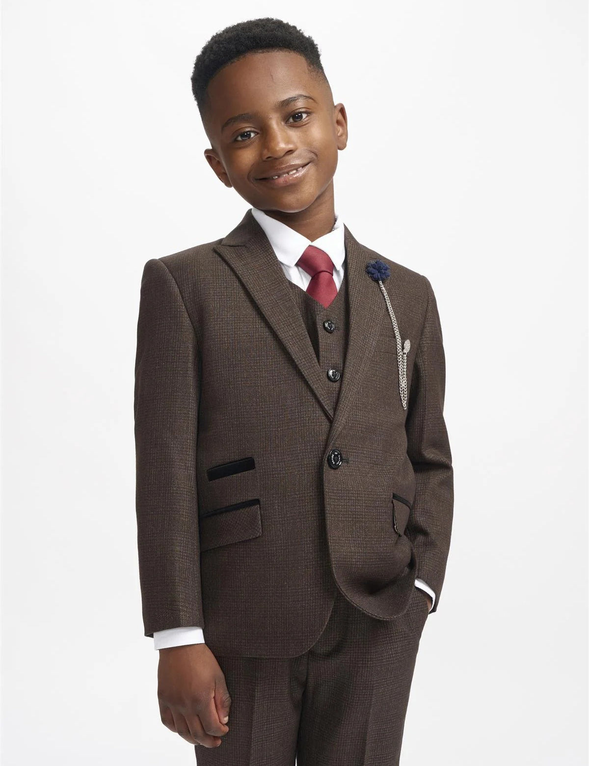 CARIDI – BROWN TWEED CHECK BOYS 3 PIECE SUIT