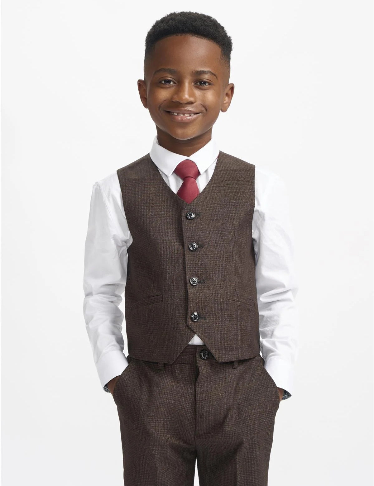 CARIDI – BROWN TWEED CHECK BOYS 3 PIECE SUIT