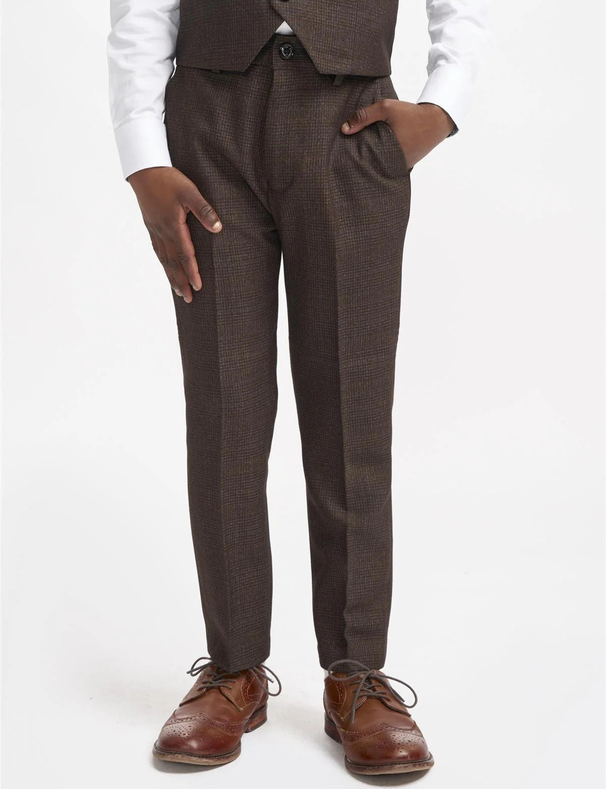 CARIDI – BROWN TWEED CHECK BOYS 3 PIECE SUIT