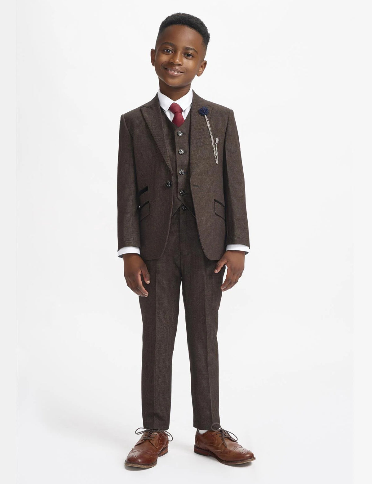 CARIDI – BROWN TWEED CHECK BOYS 3 PIECE SUIT